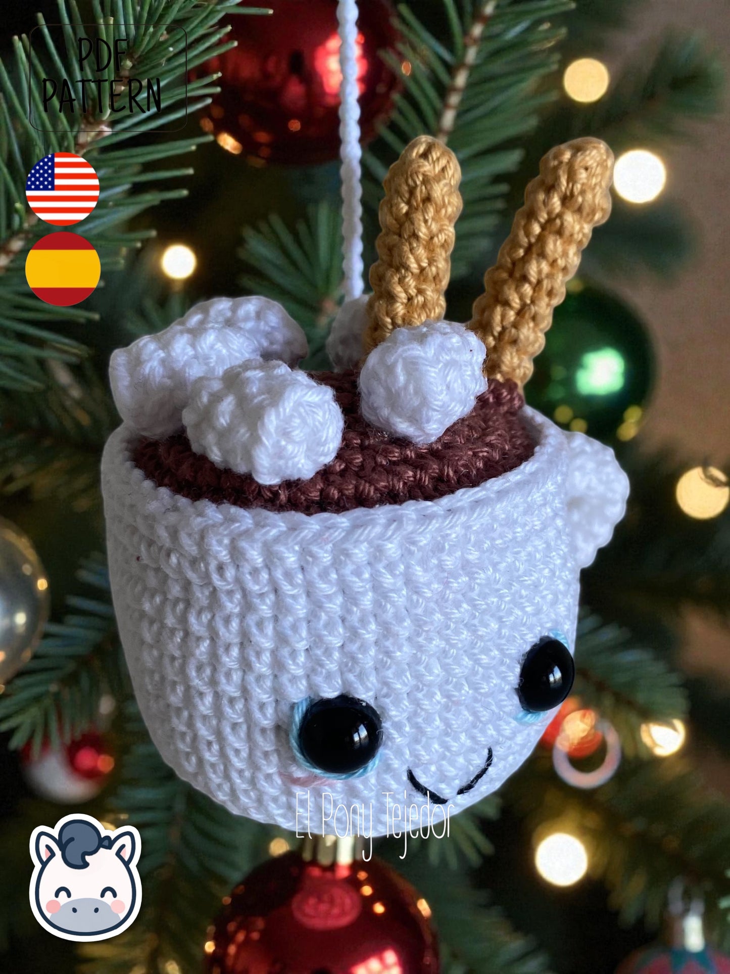 Handmade Hot Chocolate Mugs amigurumi inspired by cozy winter treats, cute Christmas crochet pattern PDF perfect for holiday decoration and gifting.