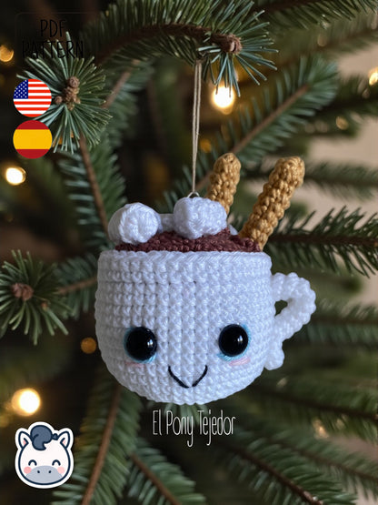 Handmade Hot Chocolate Mugs amigurumi inspired by cozy winter treats, cute Christmas crochet pattern PDF perfect for holiday decoration and gifting.