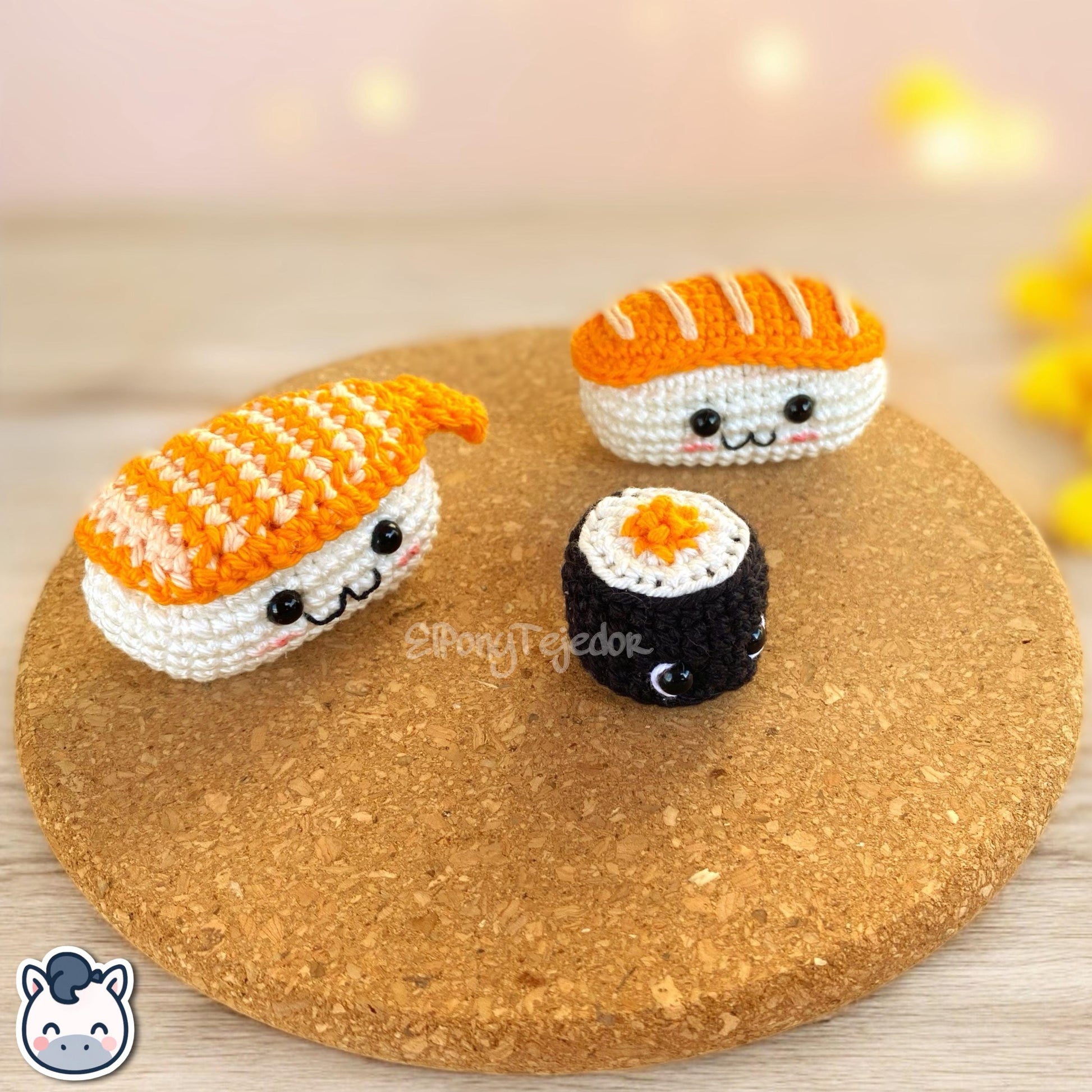This Nigiri and Maki sushi amigurumi crochet kit includes all materials plus a detailed PDF pattern to create your own handmade kawaii keychains. Inspired by Japanese food, this DIY crochet kit contains yarn, filling, and step-by-step photo instructions to make adorable sushi plushes. Perfect for beginners, sushi lovers, and geek crochet fans. Available in English and Spanish, this kit makes the cutest handmade gift idea for any food lover.