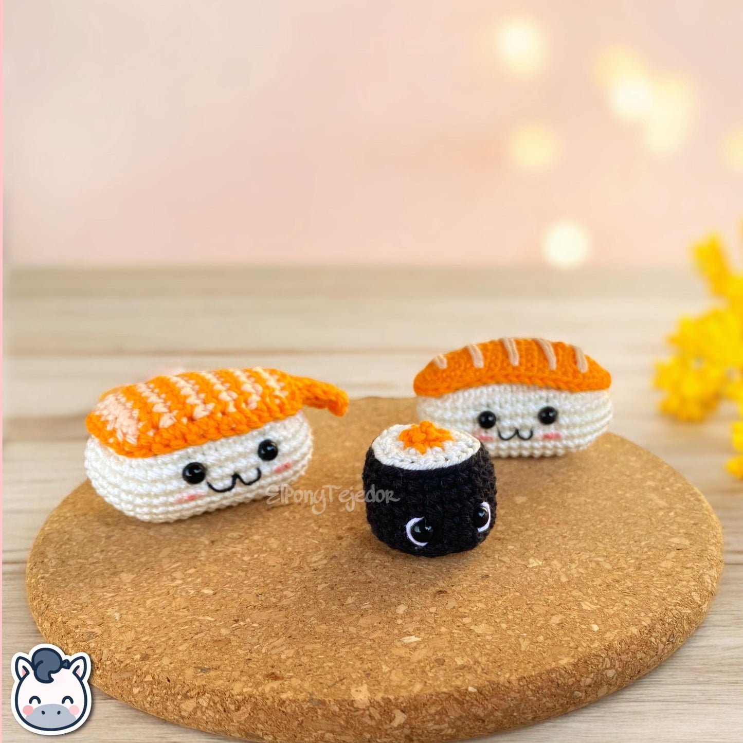 This Nigiri and Maki sushi amigurumi crochet kit includes all materials plus a detailed PDF pattern to create your own handmade kawaii keychains. Inspired by Japanese food, this DIY crochet kit contains yarn, filling, and step-by-step photo instructions to make adorable sushi plushes. Perfect for beginners, sushi lovers, and geek crochet fans. Available in English and Spanish, this kit makes the cutest handmade gift idea for any food lover.