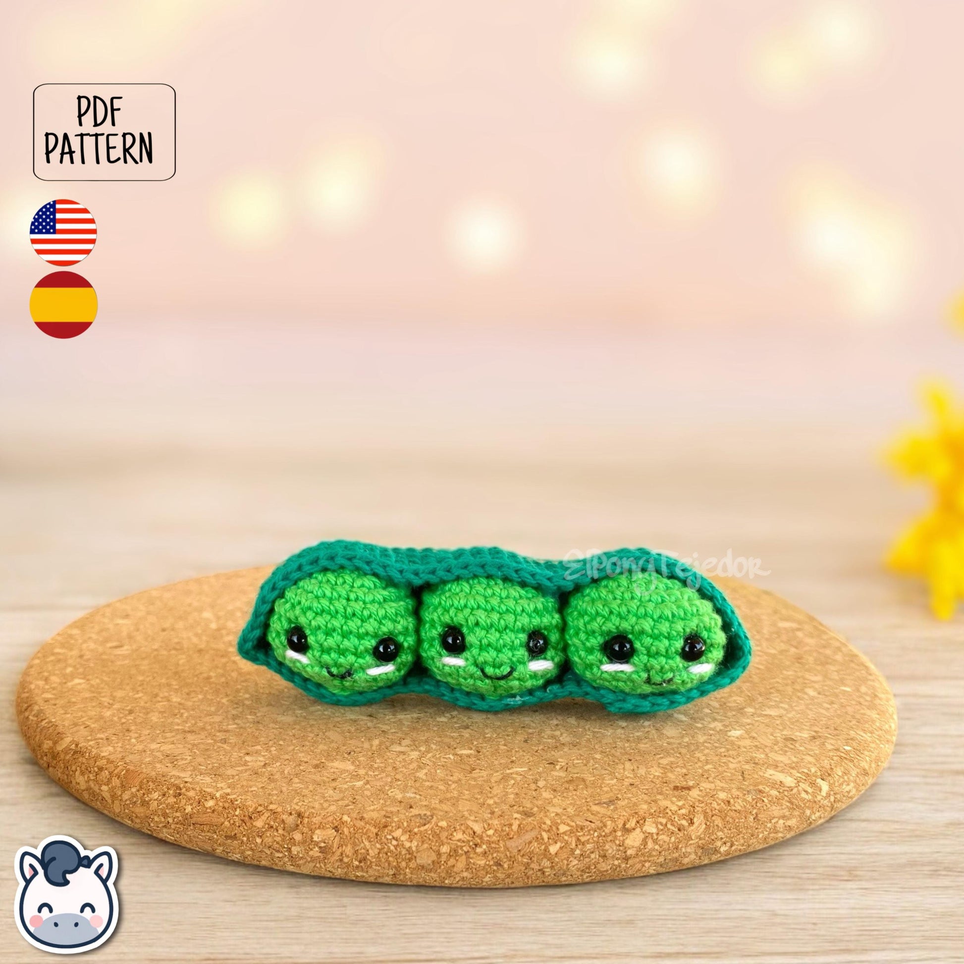 This Edamame amigurumi crochet kit includes all the materials plus a detailed PDF pattern to create your own handmade kawaii edamame keychain. Inspired by cute Japanese food, this DIY crochet kit comes with yarn, stuffing, and a step-by-step photo tutorial to make your adorable green bean plush. Perfect for beginners, food lovers, and geek fans. Available in English and Spanish, this kit makes the perfect handmade gift for crochet enthusiasts.