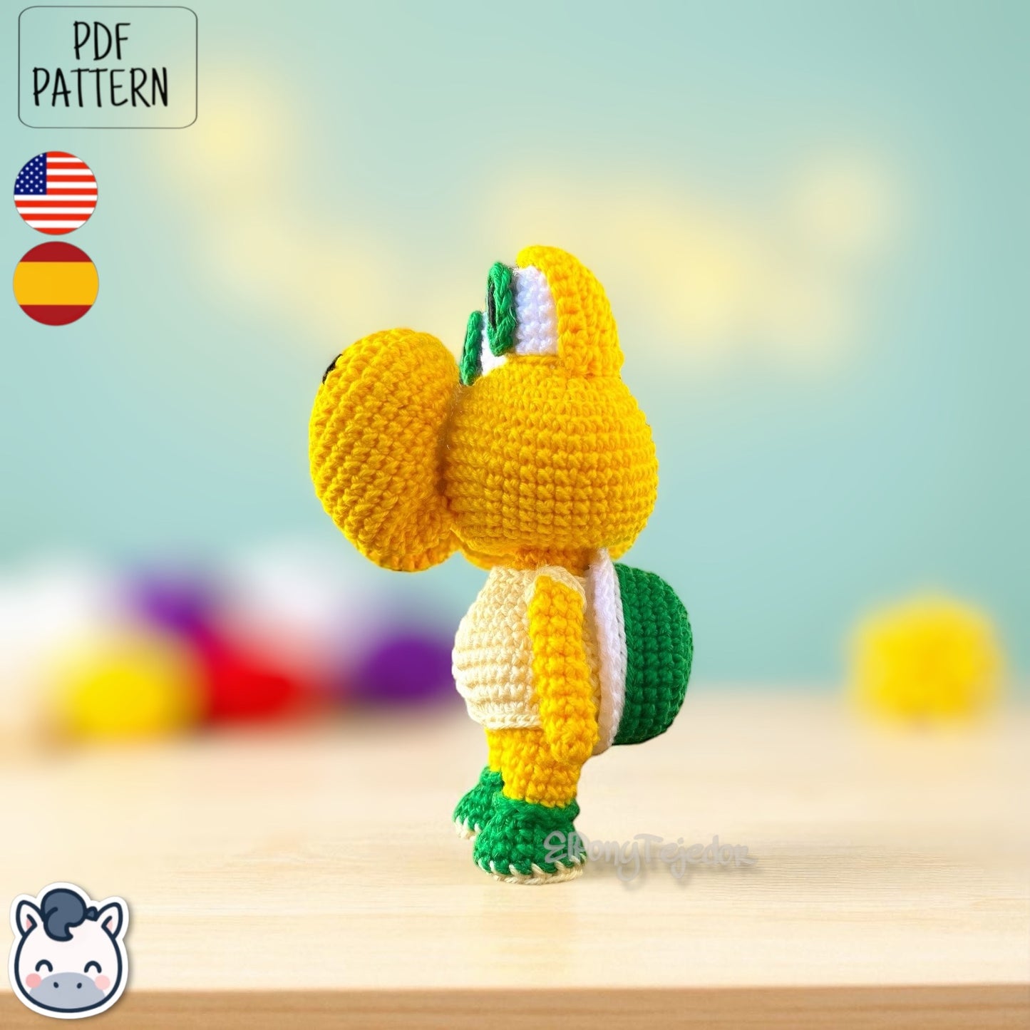 Handmade Koopa amigurumi inspired by Nintendo’s Super Mario, a cute crochet pattern PDF perfect for retro gaming fans and geek collectors.
