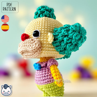 Handmade Krusty the Clown amigurumi inspired by Matt Groening’s The Simpsons, a fun and colorful crochet pattern perfect for fans of classic animation and mischievous clowns.