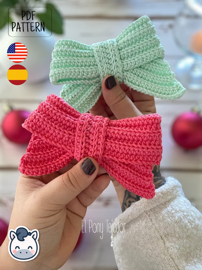 Handmade Christmas Bow amigurumi inspired by festive holiday decorations, a cozy winter crochet pattern PDF perfect for fans of Christmas crafts and handmade
