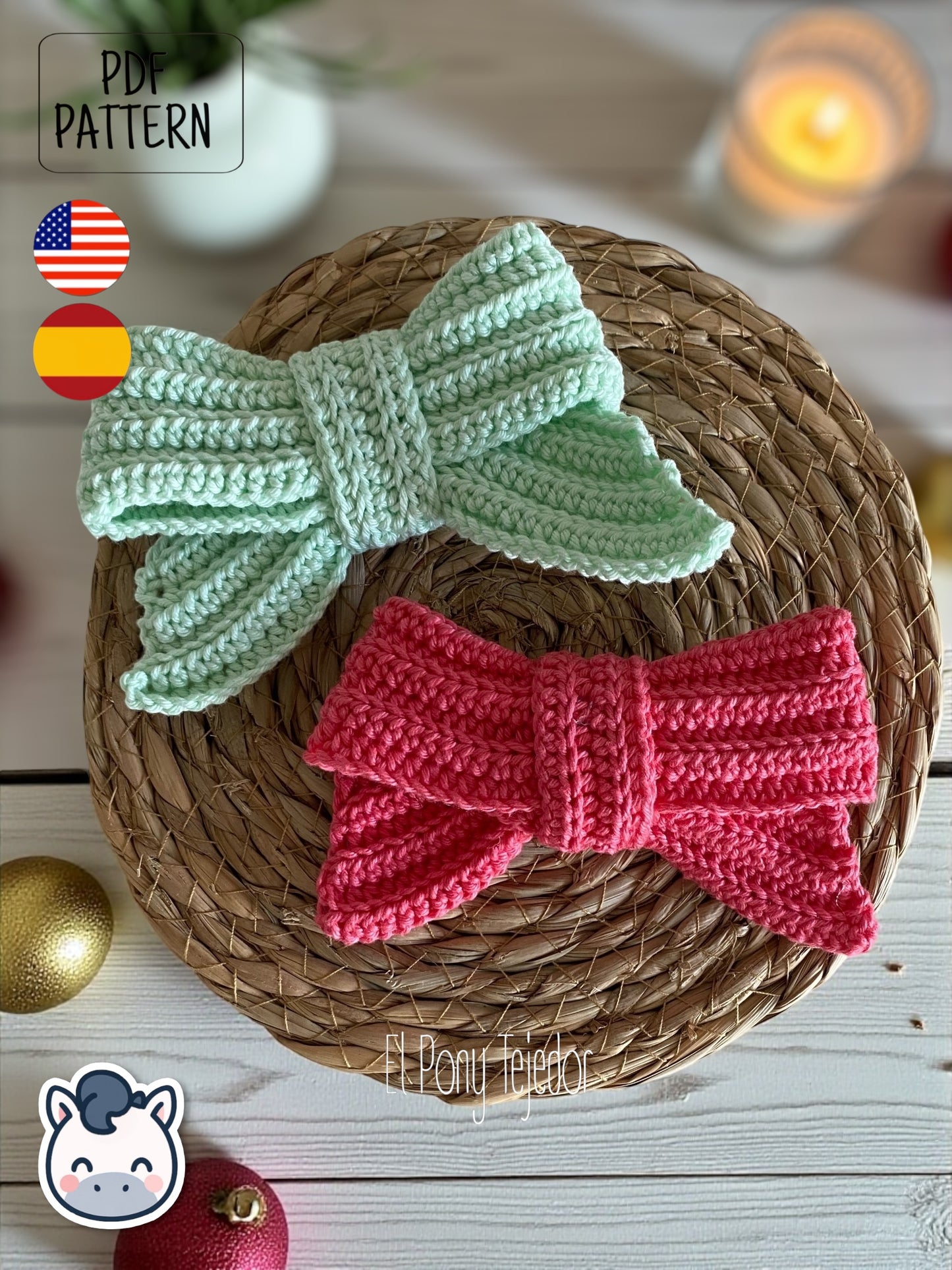 Handmade Christmas Bow amigurumi inspired by festive holiday decorations, a cozy winter crochet pattern PDF perfect for fans of Christmas crafts and handmade