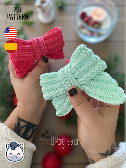 Handmade Christmas Bow amigurumi inspired by festive holiday decorations, a cozy winter crochet pattern PDF perfect for fans of Christmas crafts and handmade