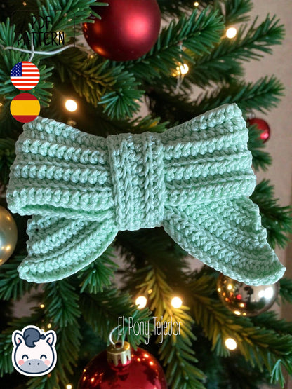 Handmade Christmas Bow amigurumi inspired by festive holiday decorations, a cozy winter crochet pattern PDF perfect for fans of Christmas crafts and handmade