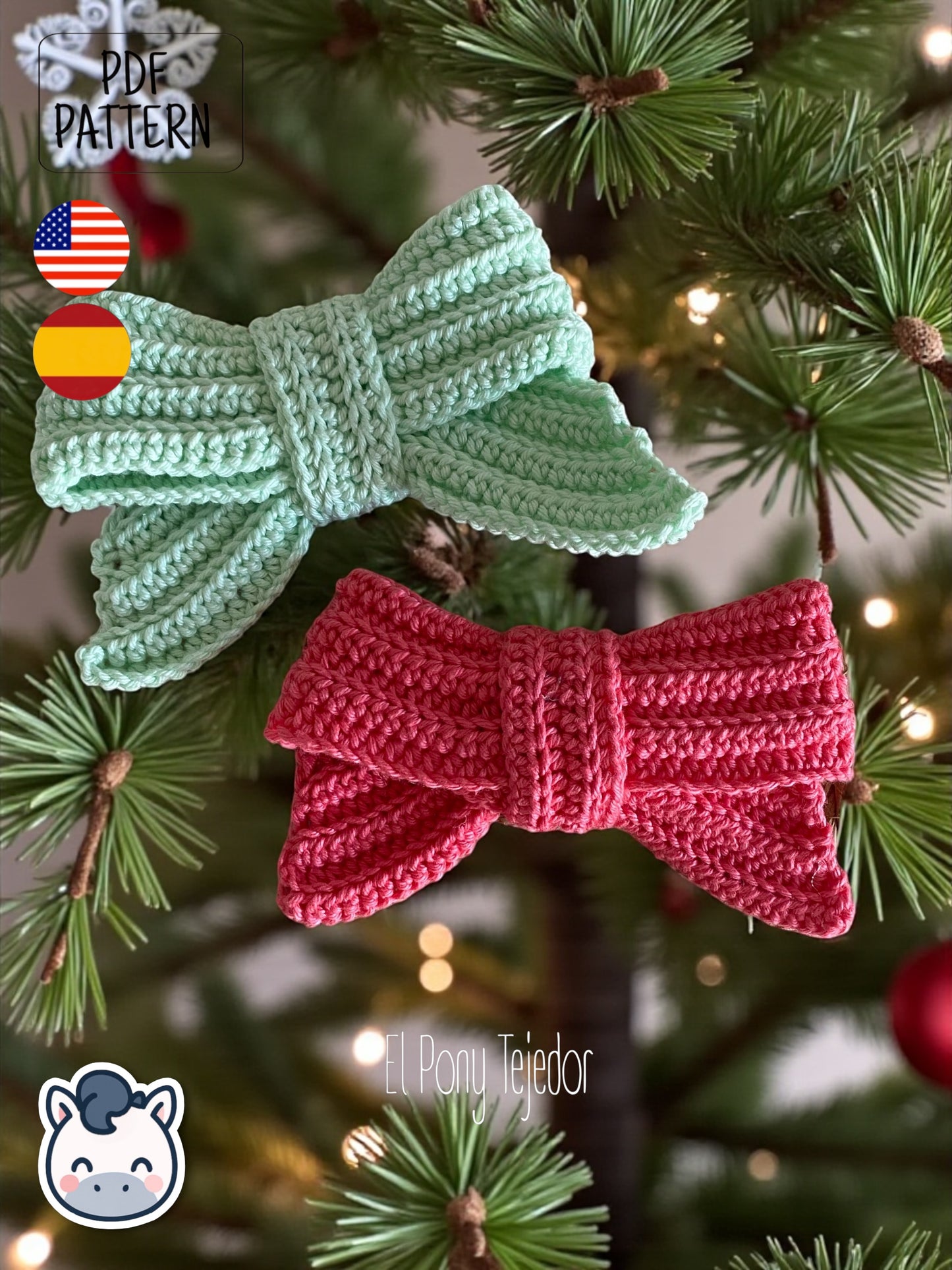 Handmade Christmas Bow amigurumi inspired by festive holiday decorations, a cozy winter crochet pattern PDF perfect for fans of Christmas crafts and handmade