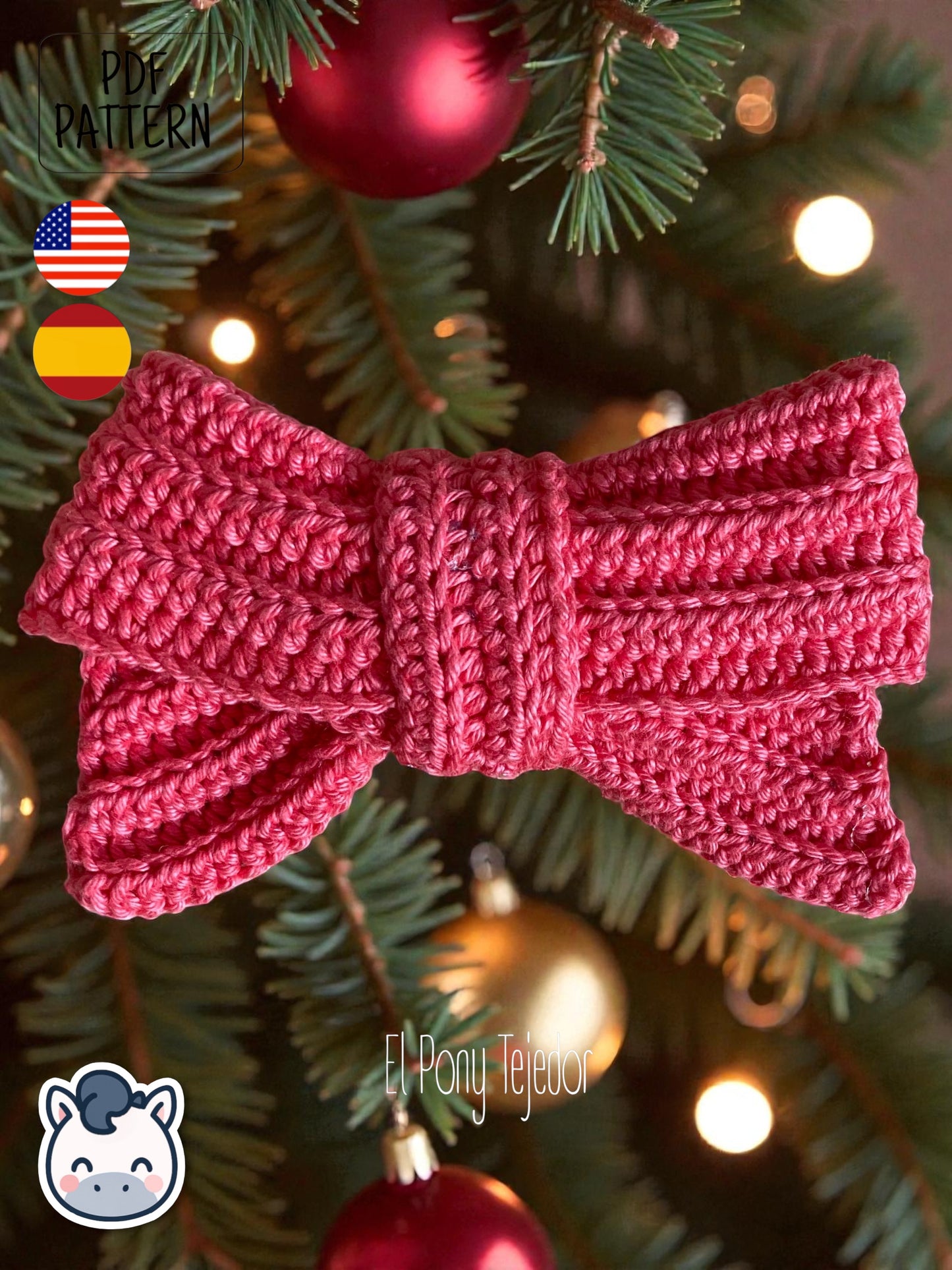 Handmade Christmas Bow amigurumi inspired by festive holiday decorations, a cozy winter crochet pattern PDF perfect for fans of Christmas crafts and handmade