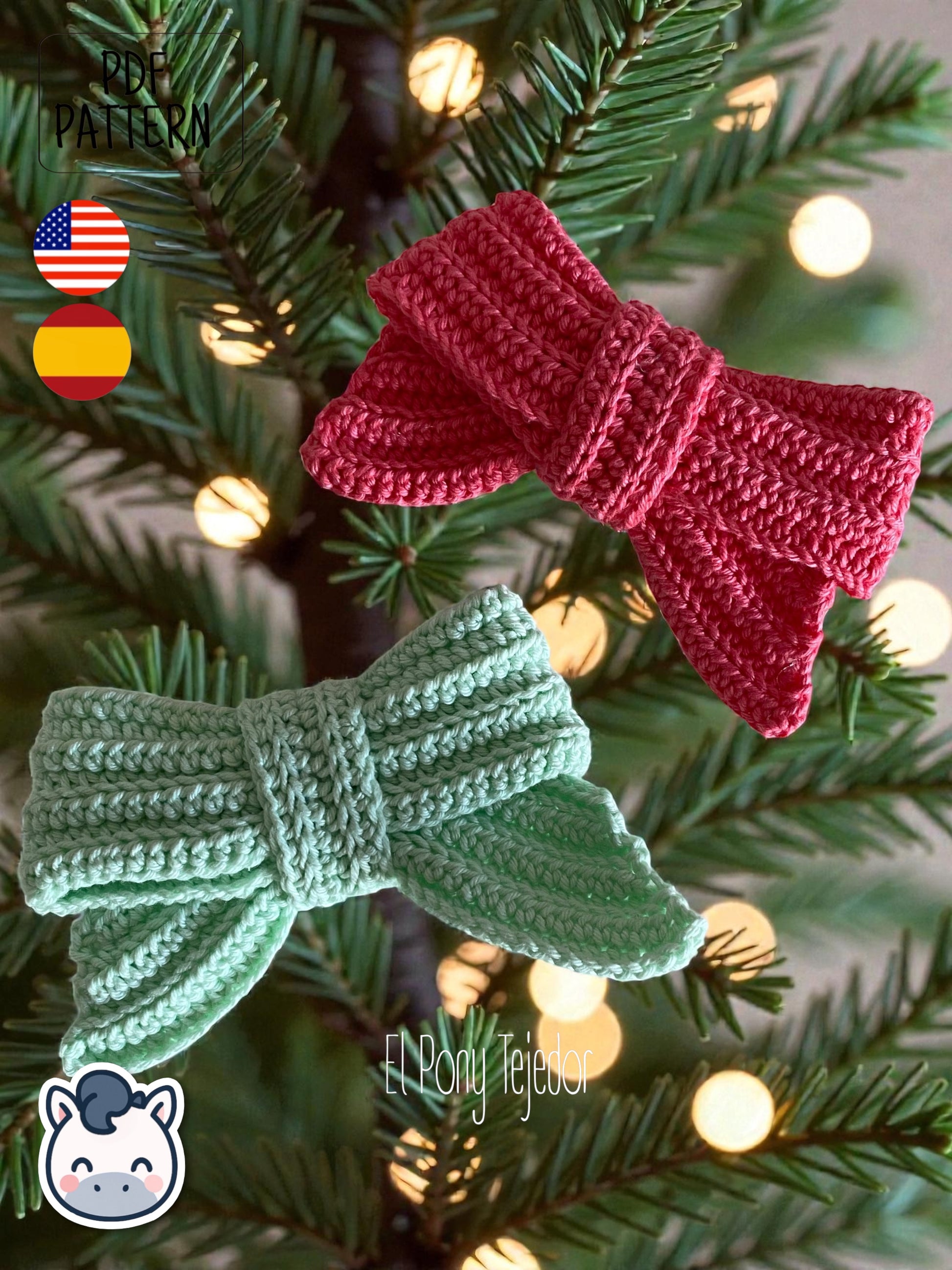 Handmade Christmas Bow amigurumi inspired by festive holiday decorations, a cozy winter crochet pattern PDF perfect for fans of Christmas crafts and handmade