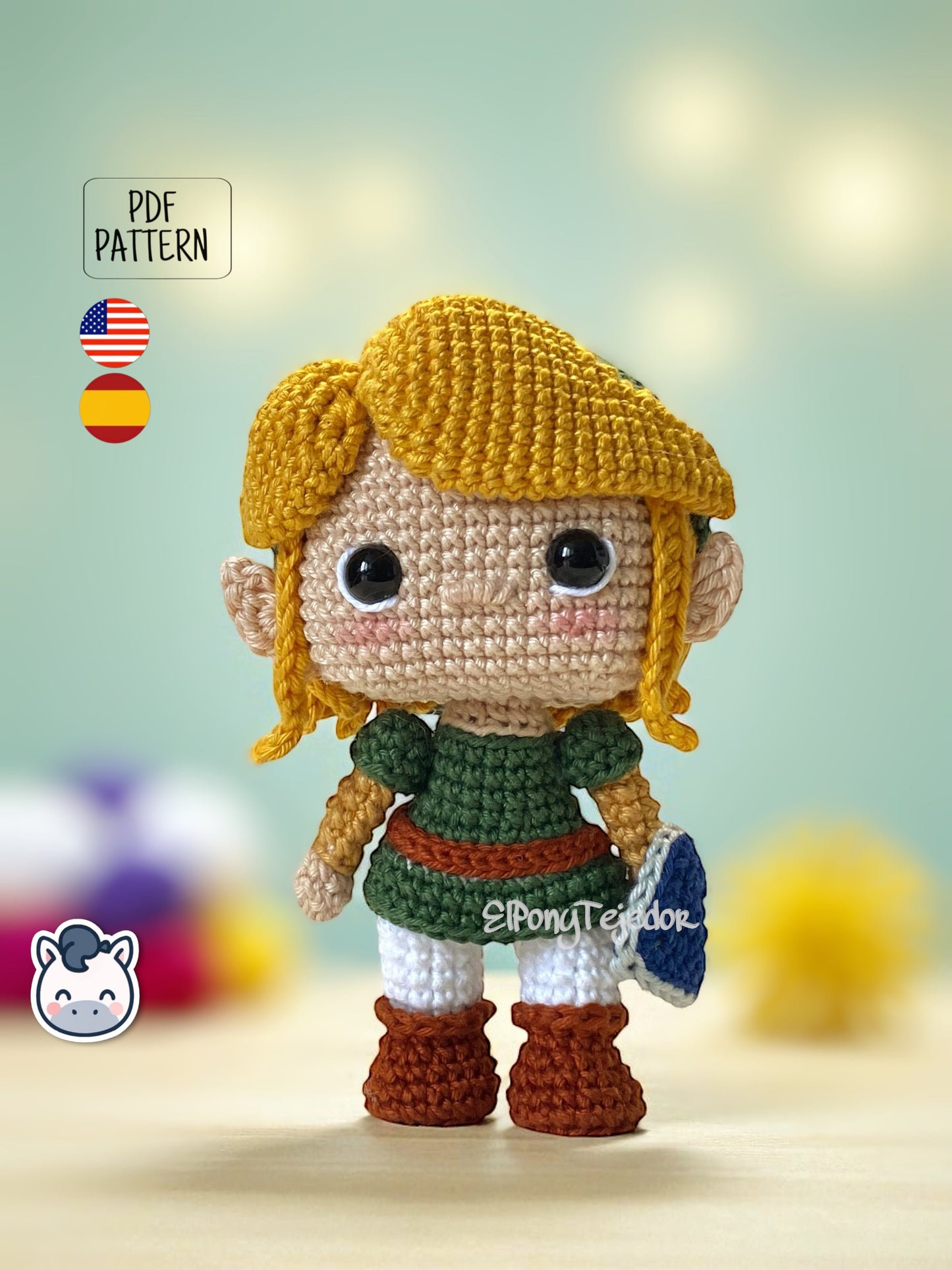 Handmade Link amigurumi inspired by Nintendo’s The Legend of Zelda, a perfect crochet pattern for fans of fantasy adventures and classic video games.