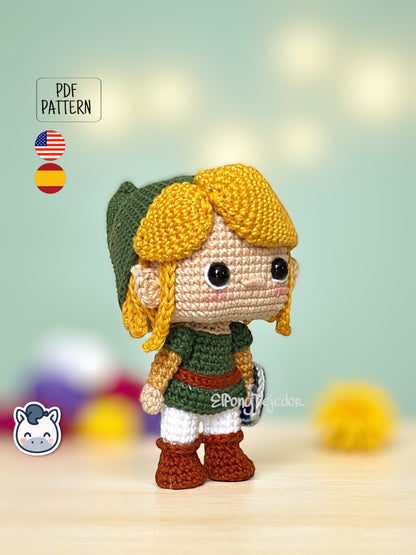 Handmade Link amigurumi inspired by Nintendo’s The Legend of Zelda, a perfect crochet pattern for fans of fantasy adventures and classic video games.