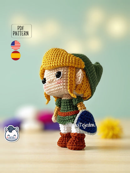 Handmade Link amigurumi inspired by Nintendo’s The Legend of Zelda, a perfect crochet pattern for fans of fantasy adventures and classic video games.