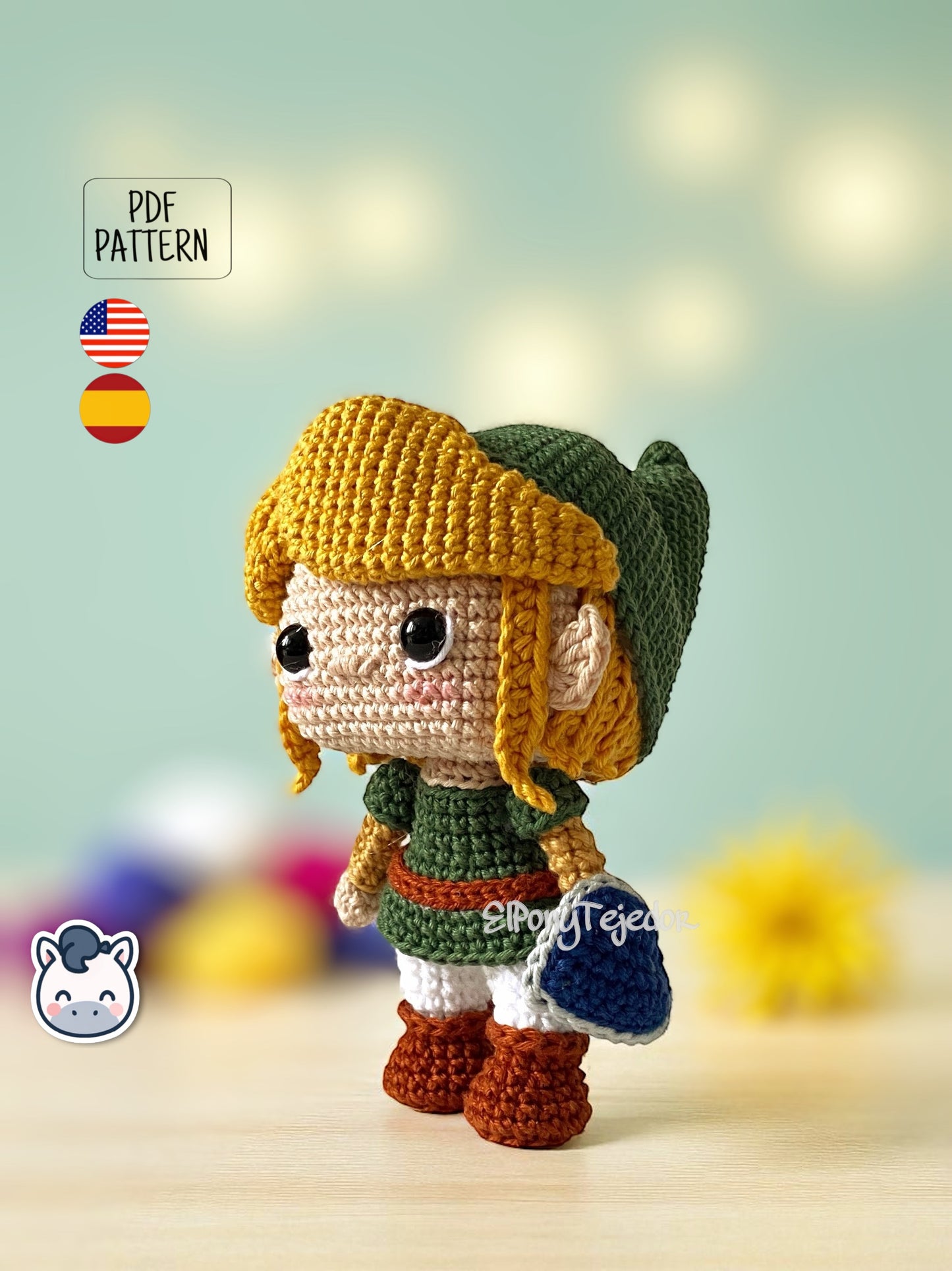 Handmade Link amigurumi inspired by Nintendo’s The Legend of Zelda, a perfect crochet pattern for fans of fantasy adventures and classic video games.