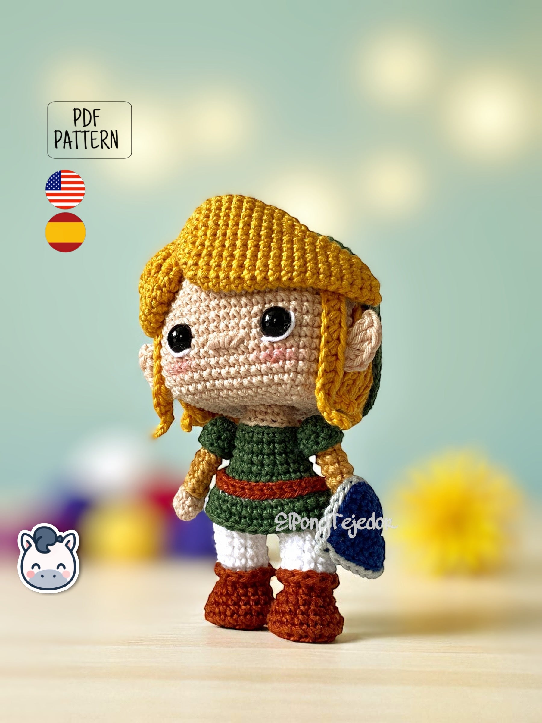 Handmade Link amigurumi inspired by Nintendo’s The Legend of Zelda, a perfect crochet pattern for fans of fantasy adventures and classic video games.