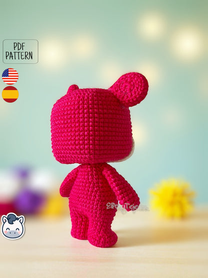 Handmade Lotso amigurumi inspired by Disney and Pixar’s Toy Story, a perfect pattern for fans of pink bears, cute characters, and geek crochet art.