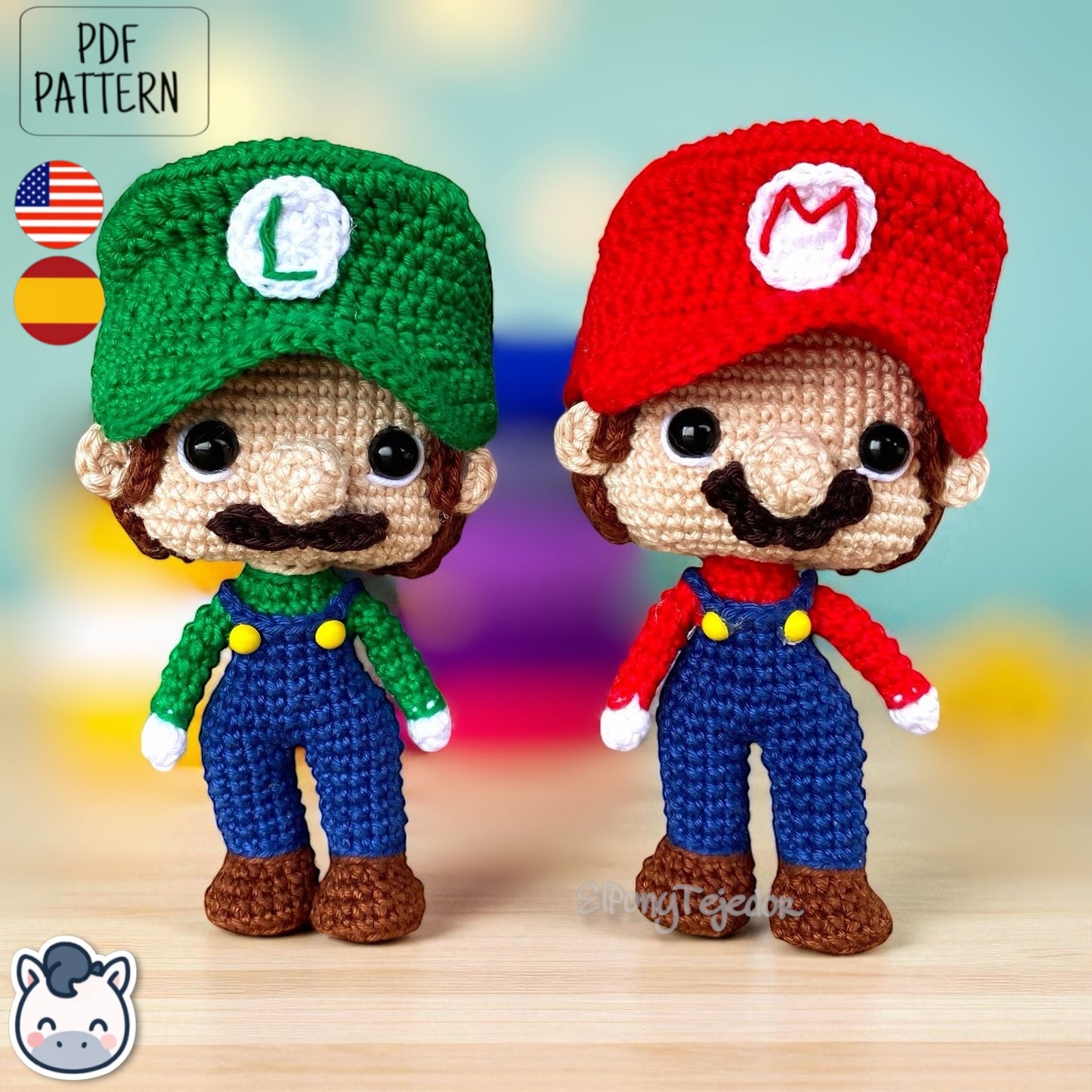 Handmade Mario and Luigi amigurumi inspired by Nintendo’s Super Mario Bros, a perfect pattern for fans of retro video games, geek collectibles, and crochet art.
