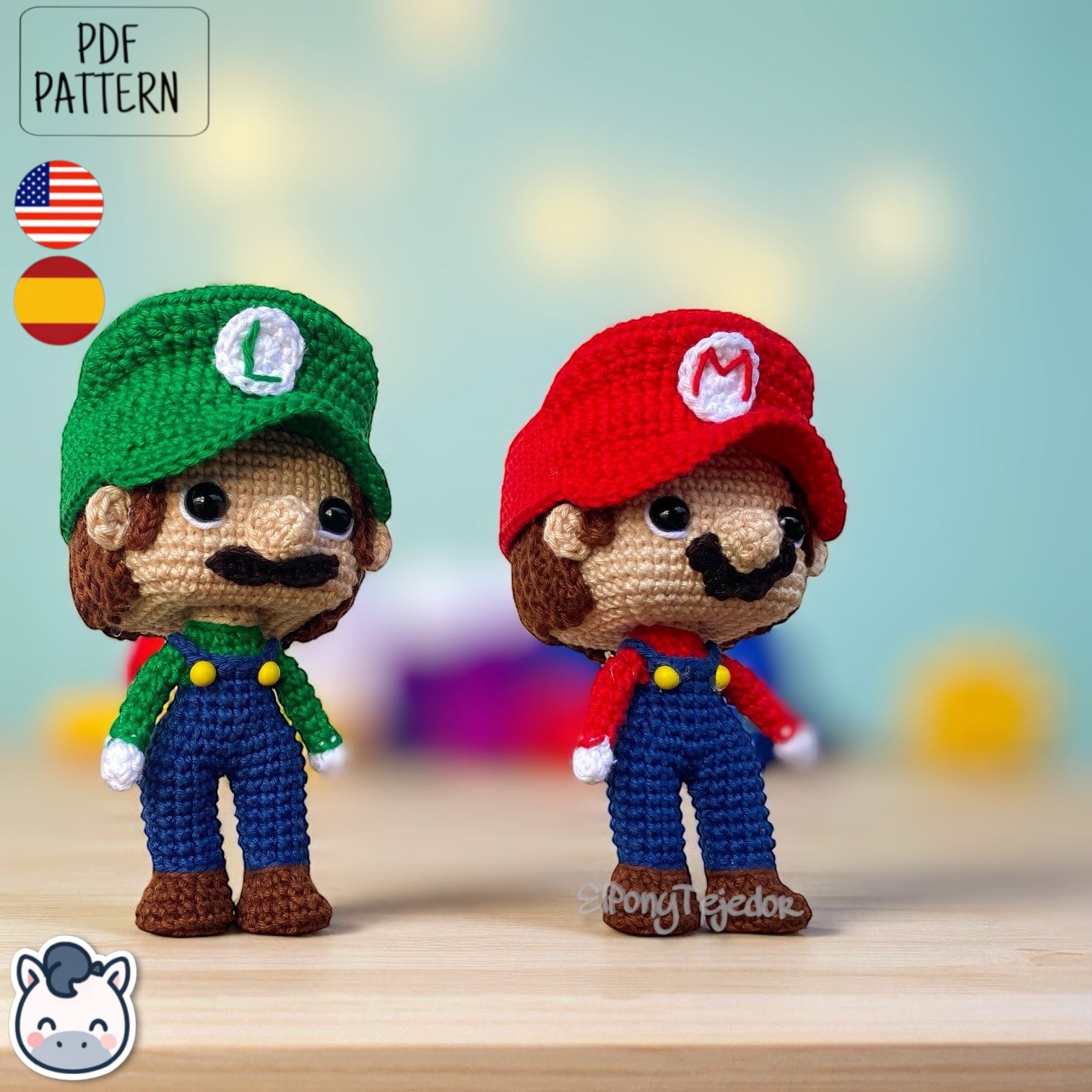 Handmade Mario and Luigi amigurumi inspired by Nintendo’s Super Mario Bros, a perfect pattern for fans of retro video games, geek collectibles, and crochet art.