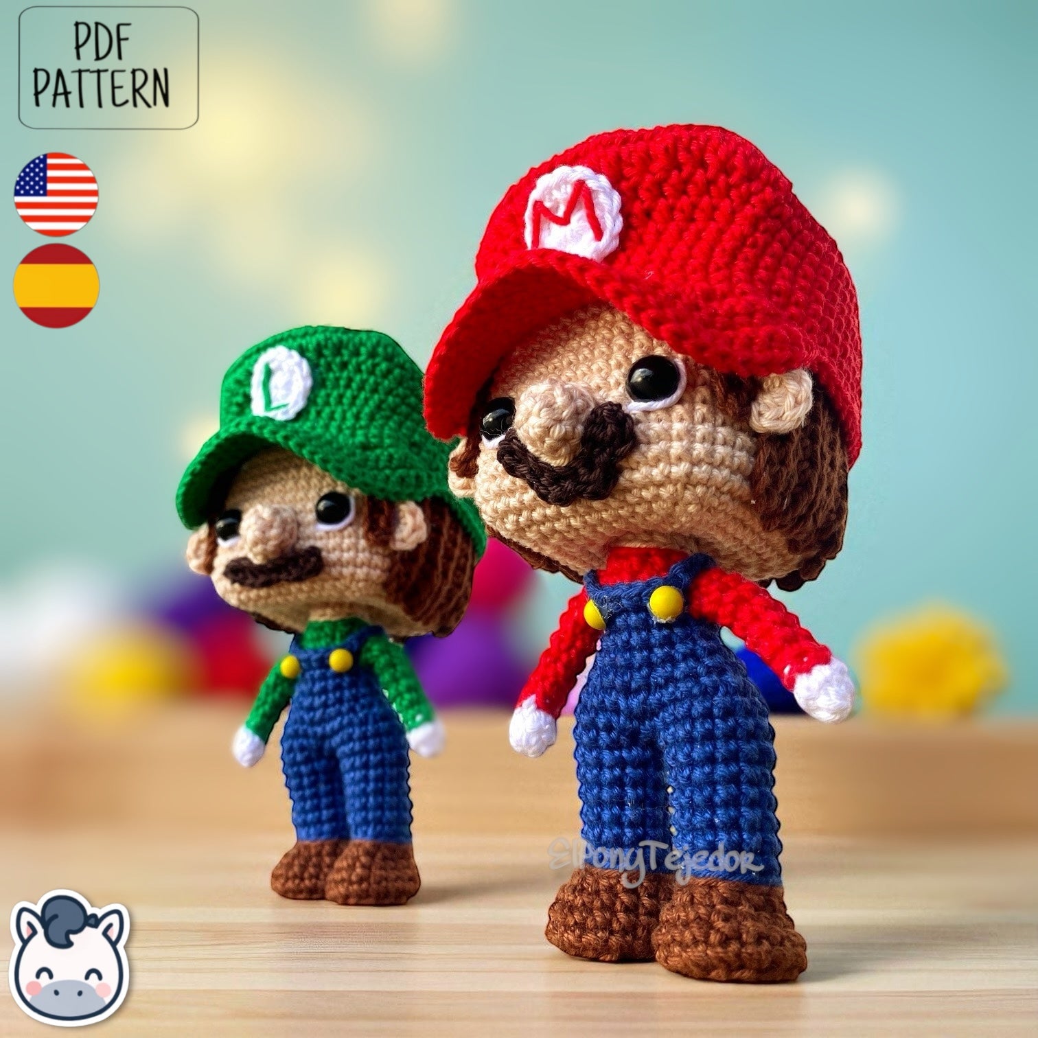 Handmade Mario and Luigi amigurumi inspired by Nintendo’s Super Mario Bros, a perfect pattern for fans of retro video games, geek collectibles, and crochet art.