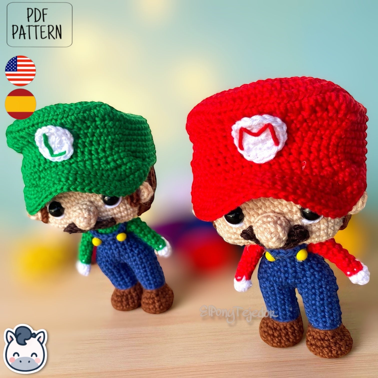 Handmade Mario and Luigi amigurumi inspired by Nintendo’s Super Mario Bros, a perfect pattern for fans of retro video games, geek collectibles, and crochet art.