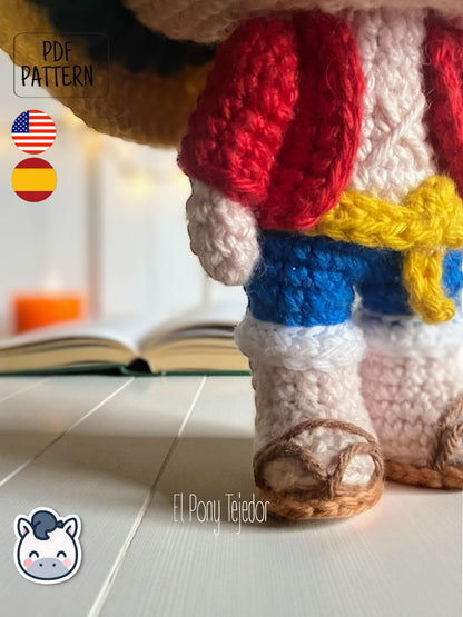 Handmade Monkey D. Luffy amigurumi inspired by Eiichiro Oda’s One Piece, a perfect pattern for fans of pirates, anime adventures, and Japanese manga classics.