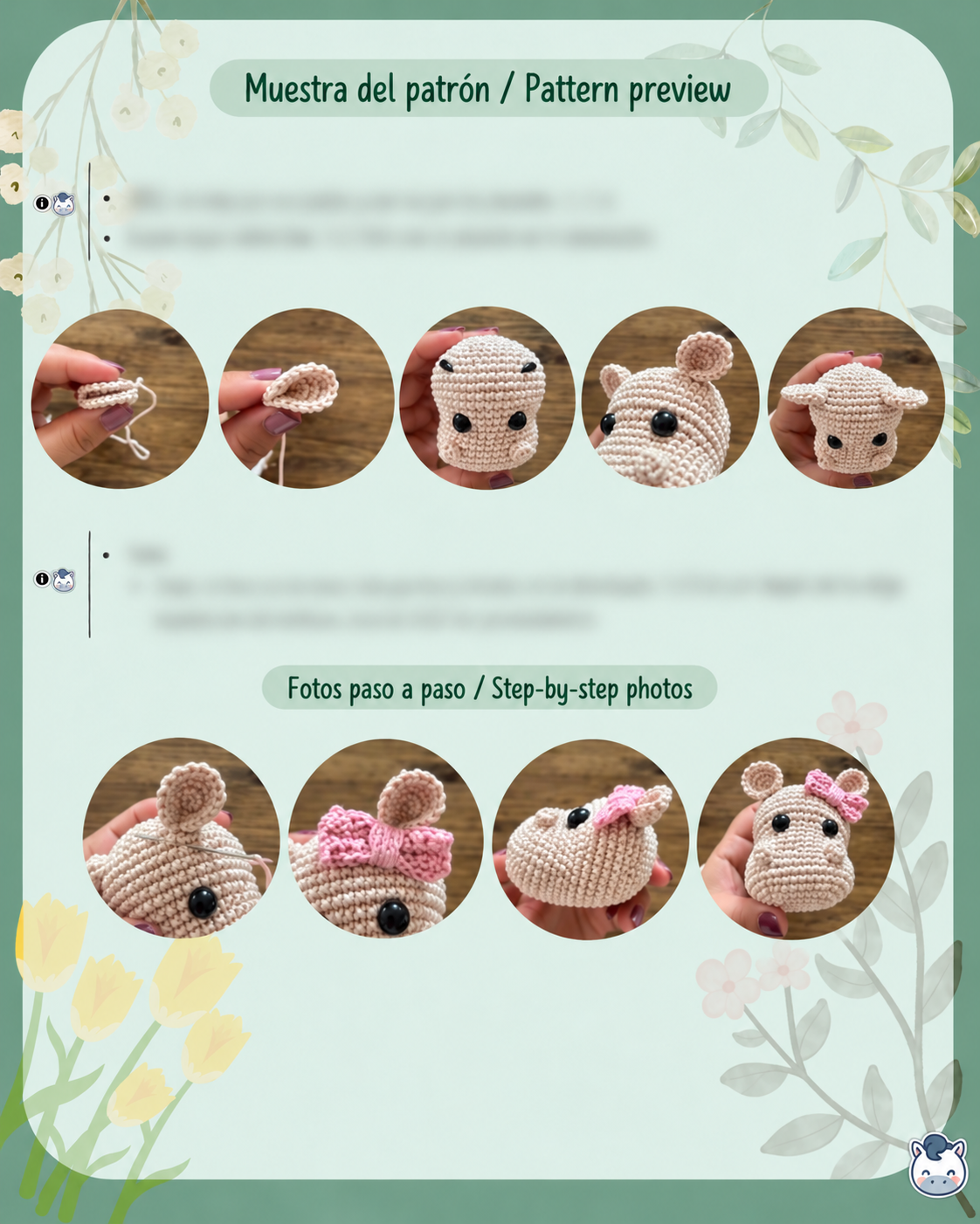 Pack amigurumi hipopótamo bebé hecho a mano con sonajero, doudou con muselina y chupetero a juego, un patrón de ganchillo ideal para regalos de recién nacido y accesorios handmade de bebé.