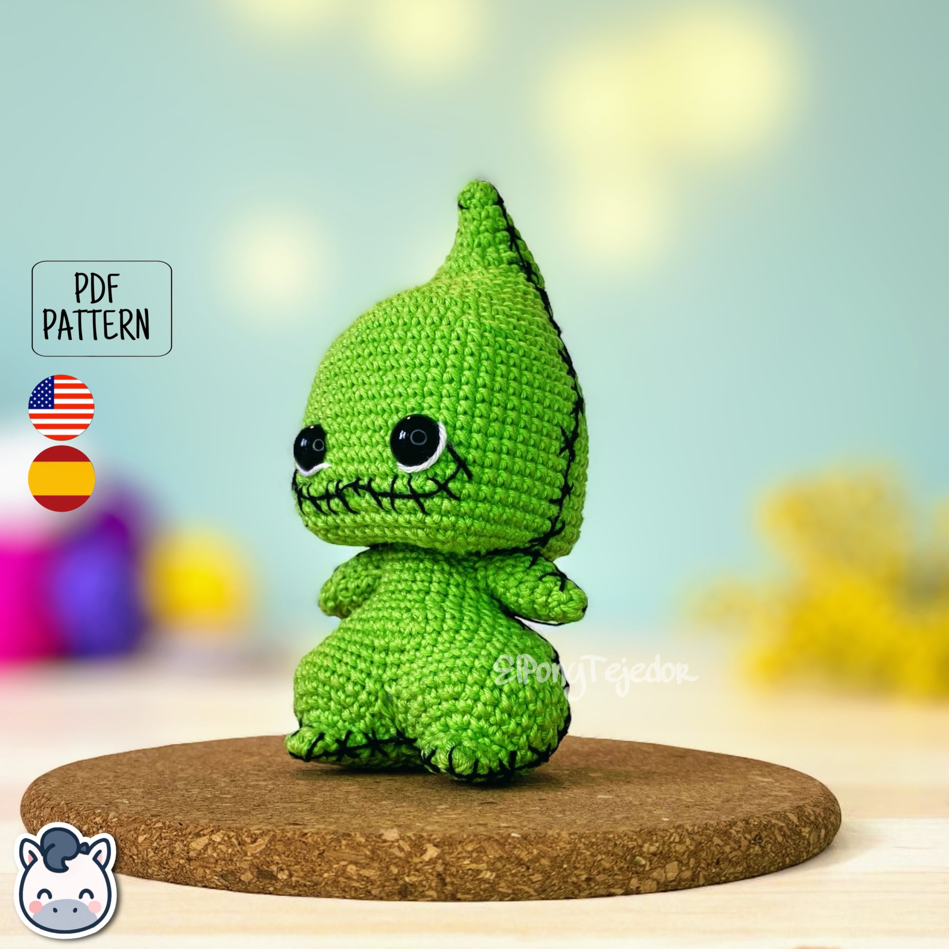 Handmade Oogie Boogie amigurumi inspired by The Nightmare Before Christmas, spooky Halloween crochet pattern PDF.