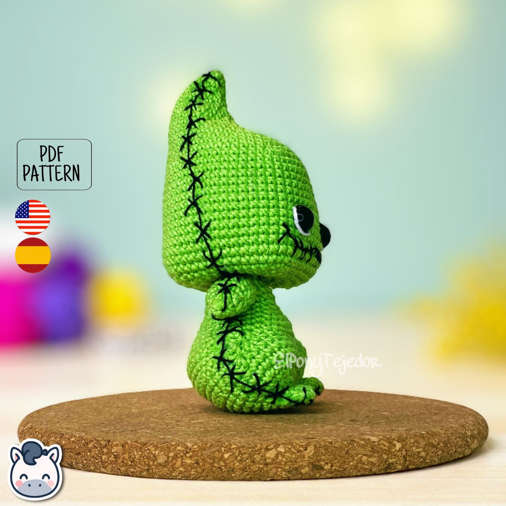 Handmade Oogie Boogie amigurumi inspired by The Nightmare Before Christmas, spooky Halloween crochet pattern PDF.