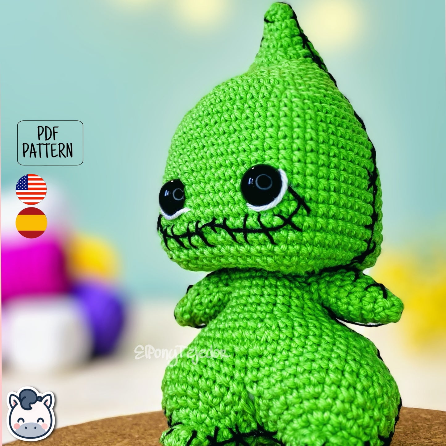 Handmade Oogie Boogie amigurumi inspired by The Nightmare Before Christmas, spooky Halloween crochet pattern PDF.