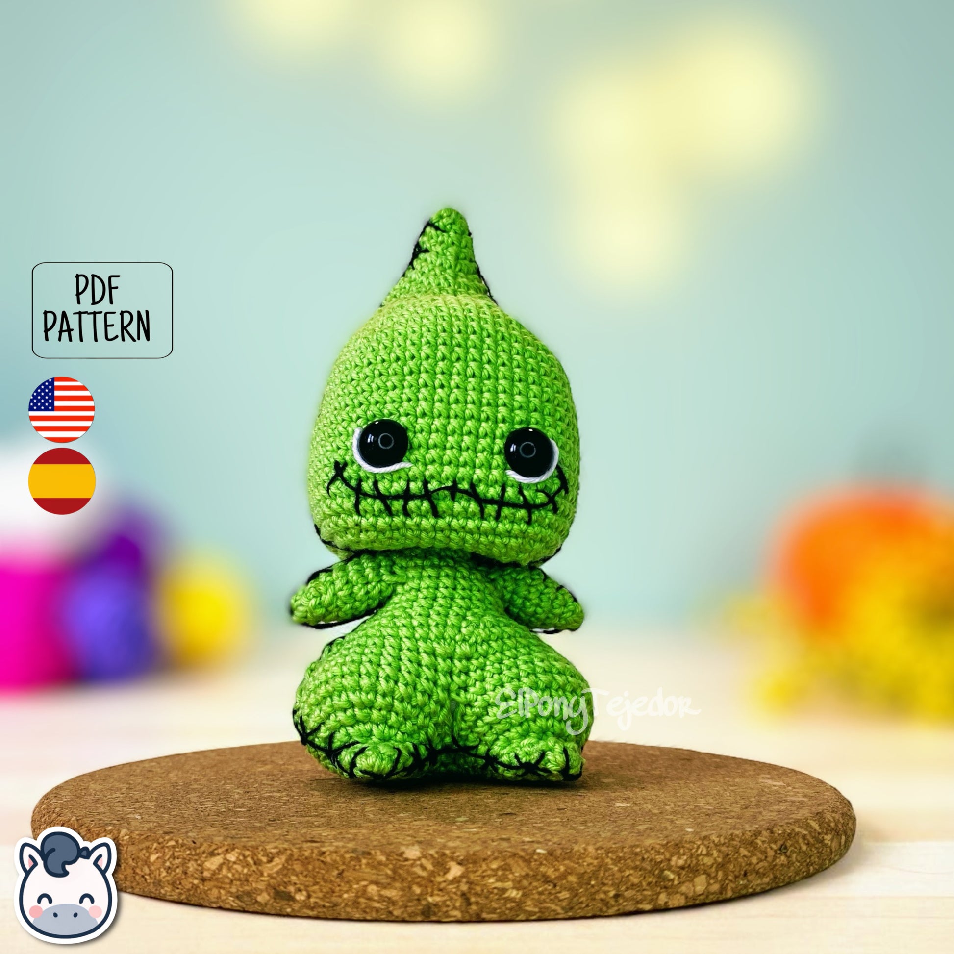 Handmade Oogie Boogie amigurumi inspired by The Nightmare Before Christmas, spooky Halloween crochet pattern PDF.