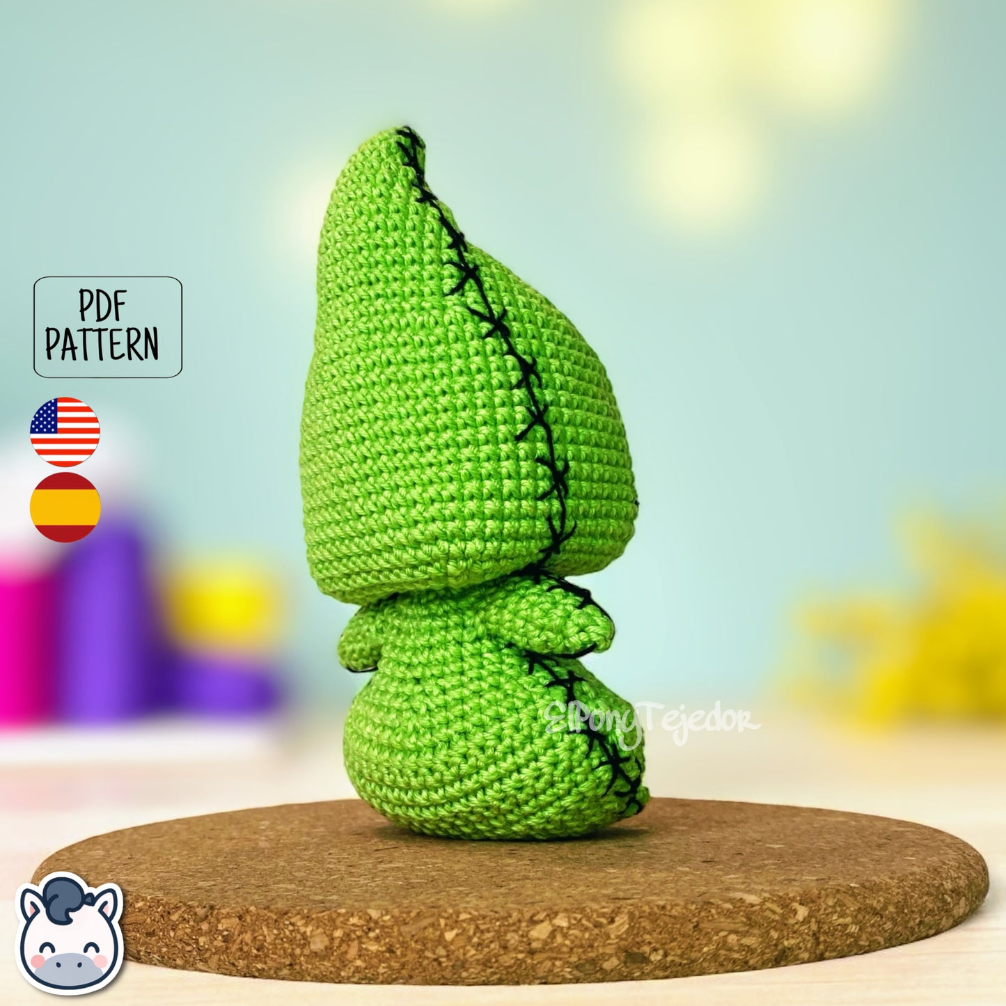 Handmade Oogie Boogie amigurumi inspired by The Nightmare Before Christmas, spooky Halloween crochet pattern PDF.