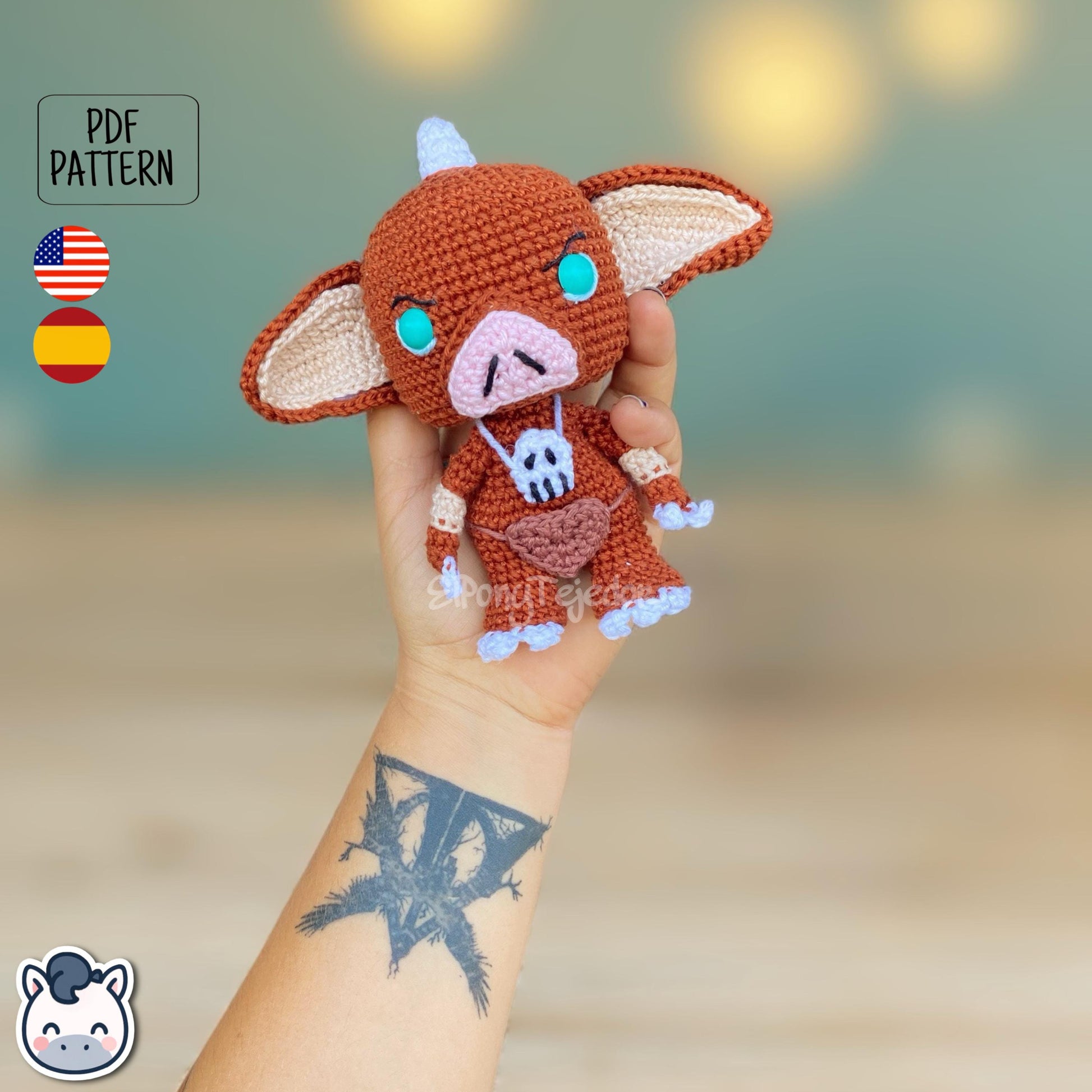 Handmade Bokoblin amigurumi inspired by Nintendo’s The Legend of Zelda, a perfect pattern for fans of Zelda, fantasy creatures, and geek gaming.