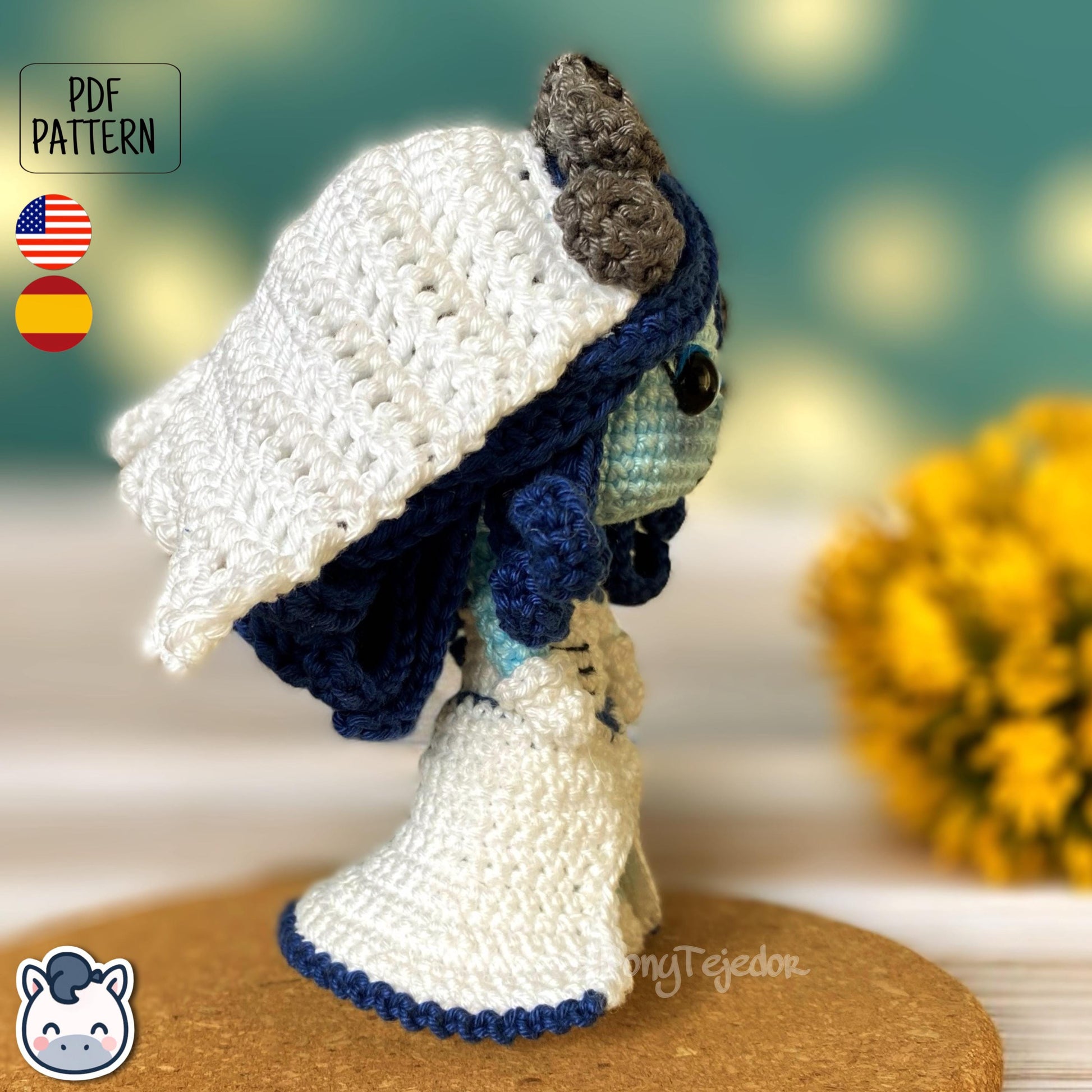 Handmade Corpse Bride amigurumi inspired by Tim Burton’s movie, a perfect pattern for fans of gothic romance, Halloween, and dark fairy tales.