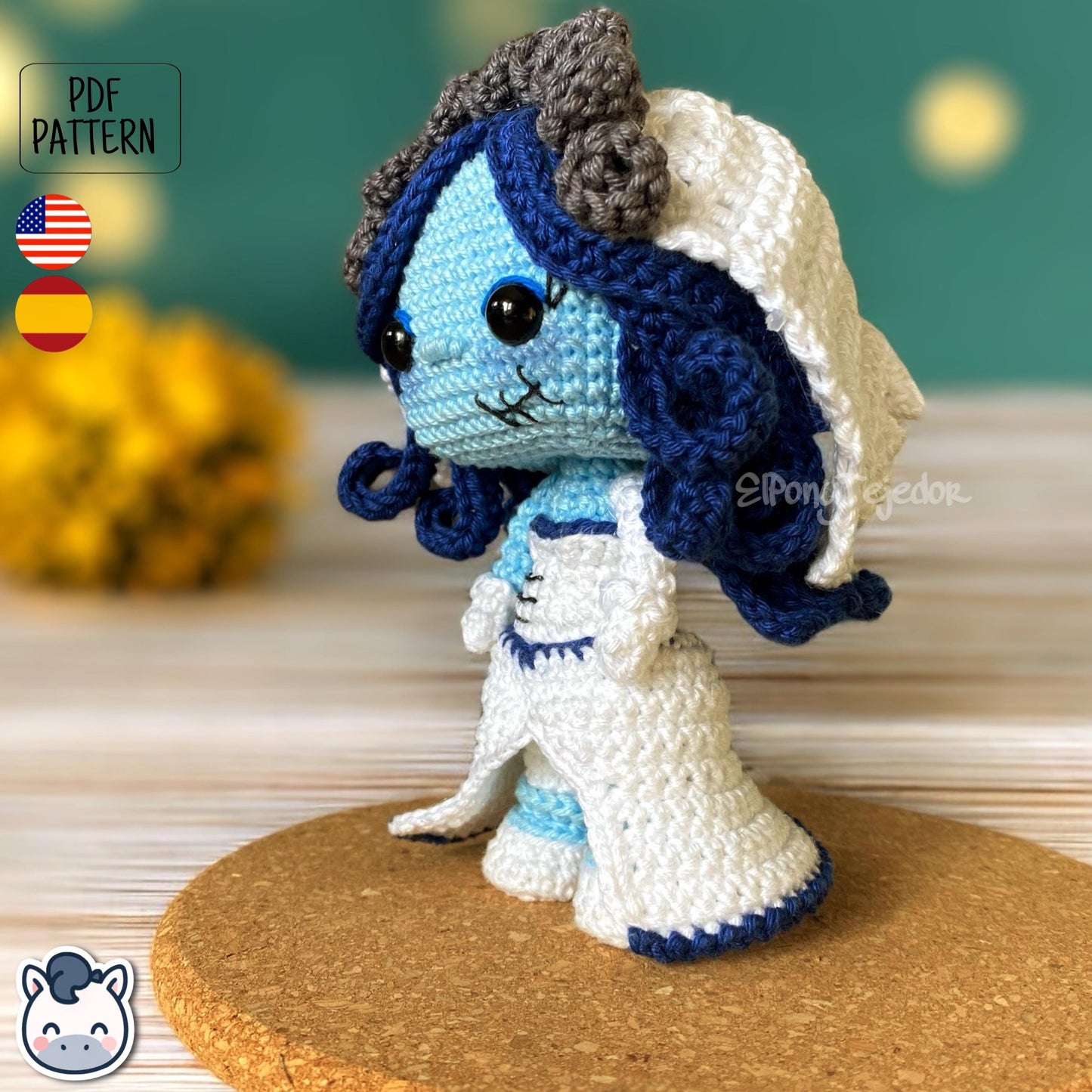 Handmade Corpse Bride amigurumi inspired by Tim Burton’s movie, a perfect pattern for fans of gothic romance, Halloween, and dark fairy tales.