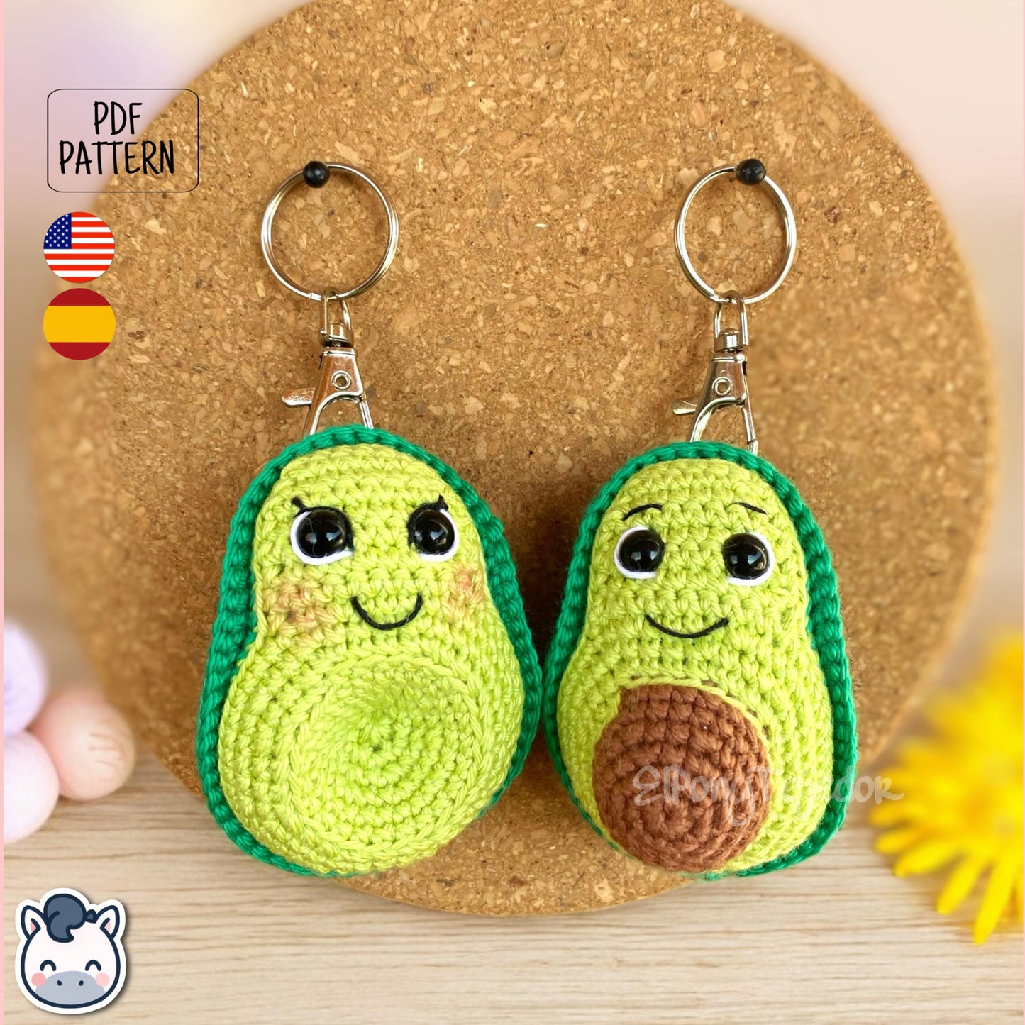 This Avocado crochet pattern PDF is a handmade geek amigurumi keychain inspired by cute Japanese-style food. This kawaii crochet pattern includes step-by-step photo instructions to help you make your own smiling avocado halves as adorable keychains. Perfect for food lovers, geek collectors, and handmade fans who adore kawaii crochet. Available in English and Spanish as an instant digital download for your next DIY project.