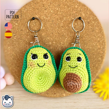 This Avocado crochet pattern PDF is a handmade geek amigurumi keychain inspired by cute Japanese-style food. This kawaii crochet pattern includes step-by-step photo instructions to help you make your own smiling avocado halves as adorable keychains. Perfect for food lovers, geek collectors, and handmade fans who adore kawaii crochet. Available in English and Spanish as an instant digital download for your next DIY project.
