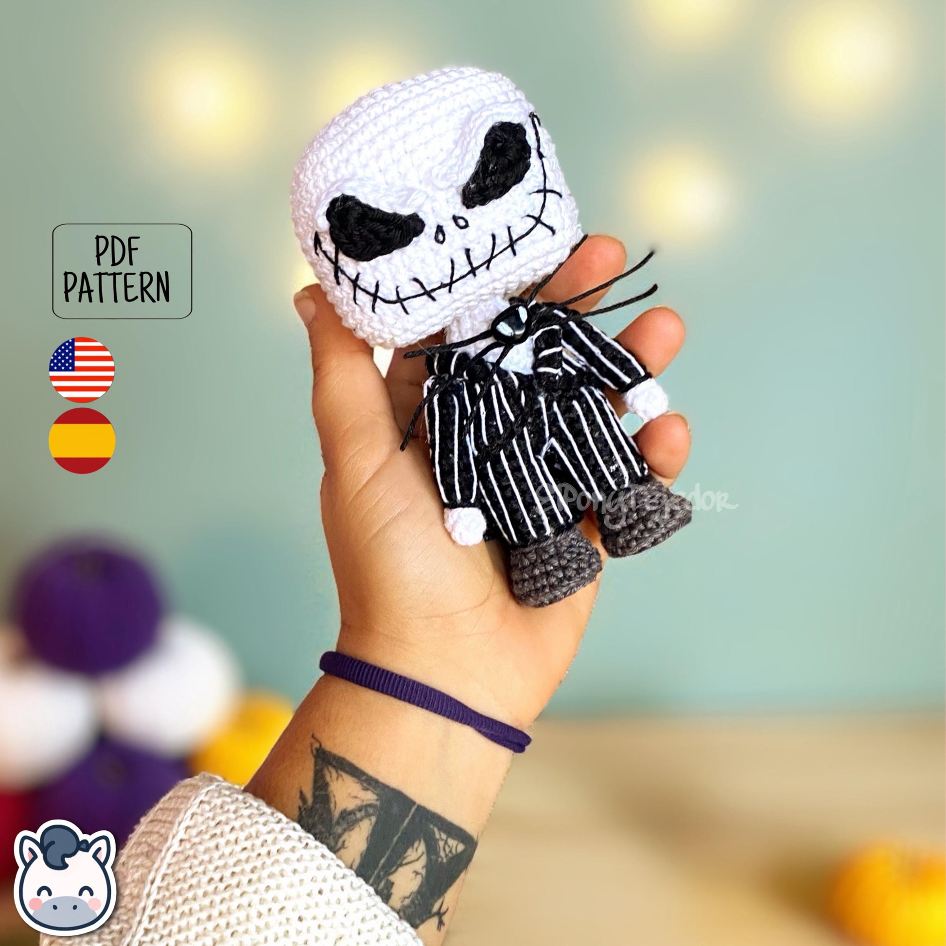 Handmade Jack and Sally amigurumi inspired by The Nightmare Before Christmas, cute Halloween crochet pattern PDF.
