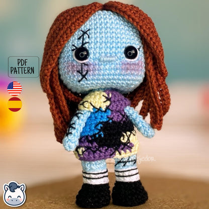 Handmade Jack and Sally amigurumi inspired by The Nightmare Before Christmas, cute Halloween crochet pattern PDF.