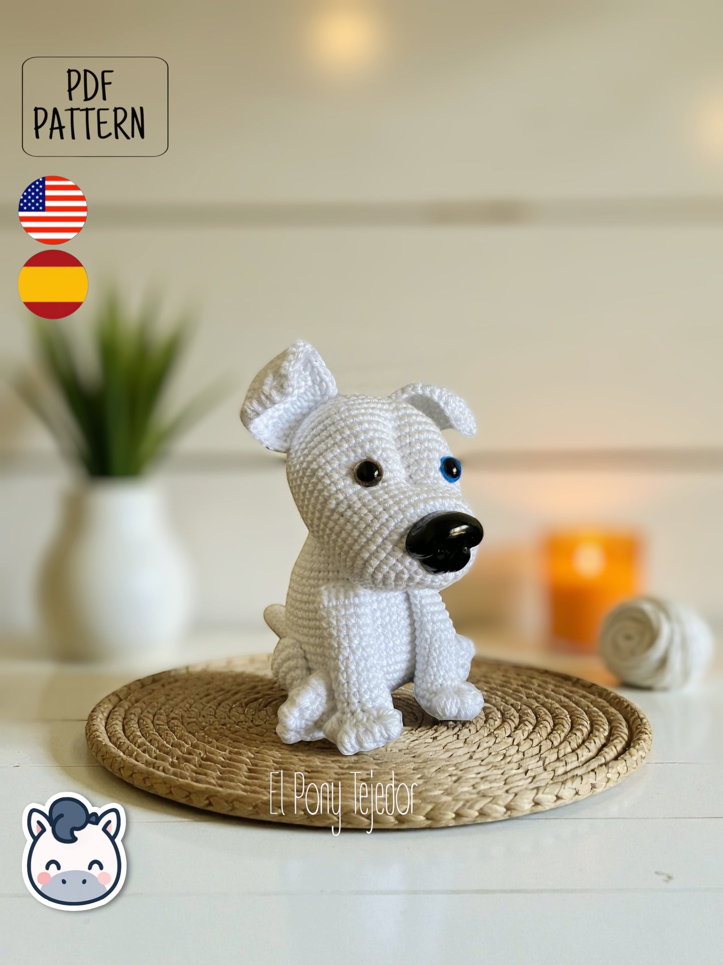 Handmade American Staffordshire Terrier amigurumi, a perfect pattern for fans of dogs, realistic crochet, and handmade pet-inspired plush creations.