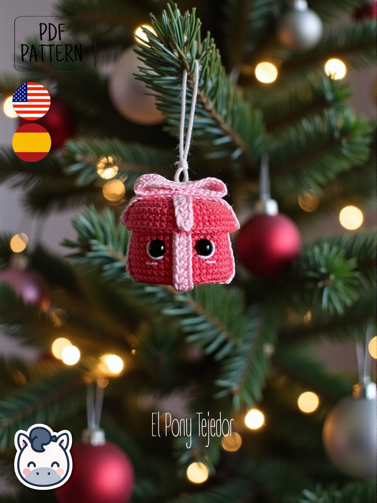 Handmade Kawaii Christmas Presents amigurumi inspired by Holiday Decor, cute gift crochet pattern PDF.