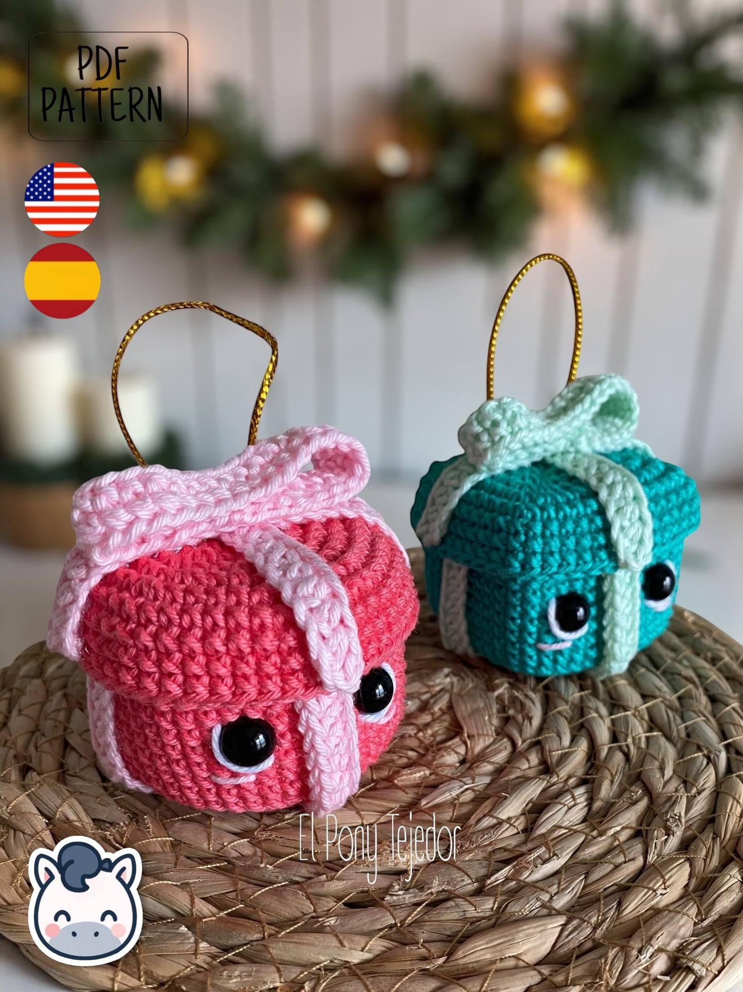 Handmade Kawaii Christmas Presents amigurumi inspired by Holiday Decor, cute gift crochet pattern PDF.