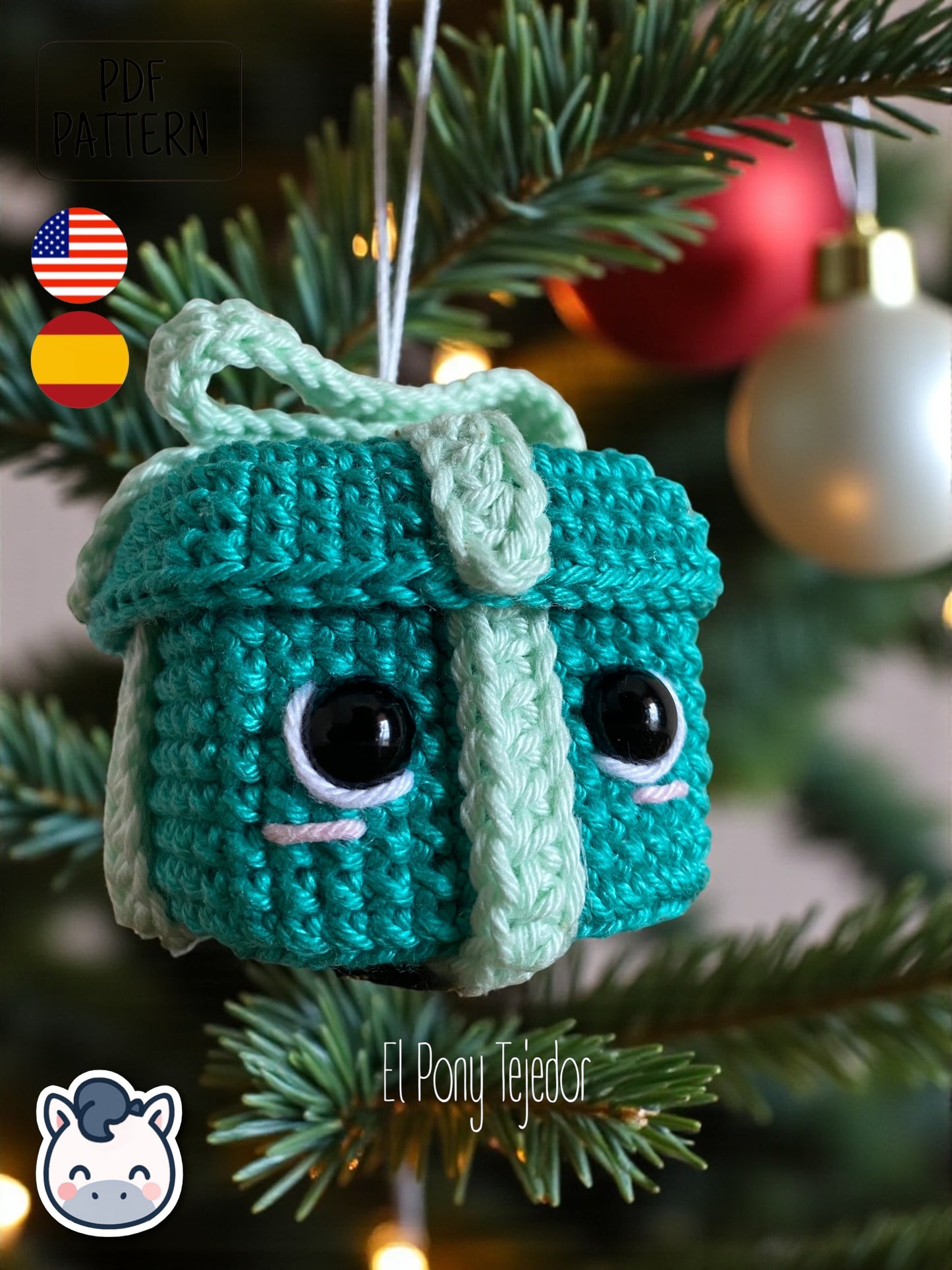 Handmade Kawaii Christmas Presents amigurumi inspired by Holiday Decor, cute gift crochet pattern PDF.