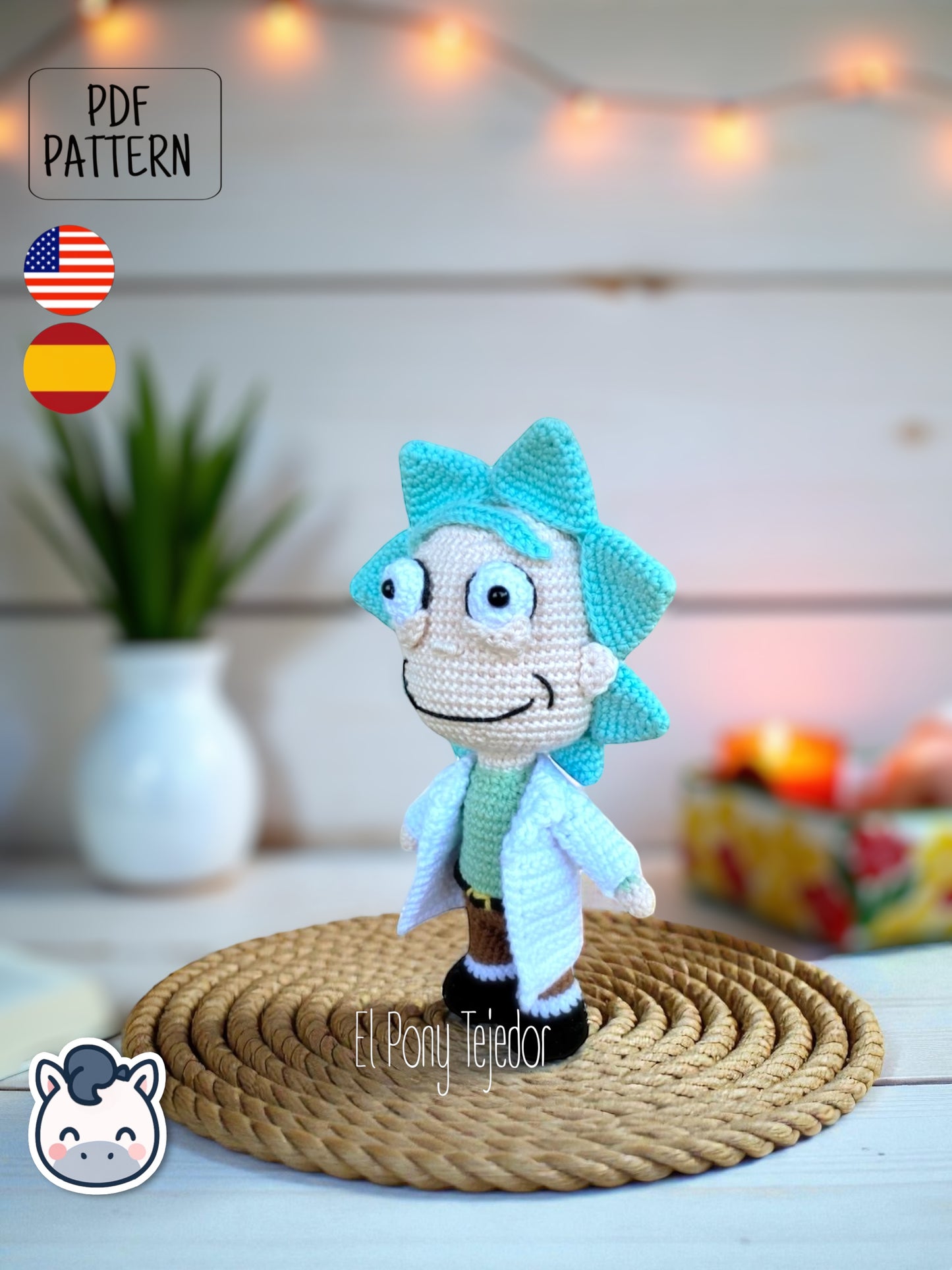 Handmade Rick and Morty amigurumi inspired by Adult Swim’s Rick and Morty, geeky crochet pattern PDF perfect for fans of sci-fi, multiverse adventures, and collectible plush toys.
