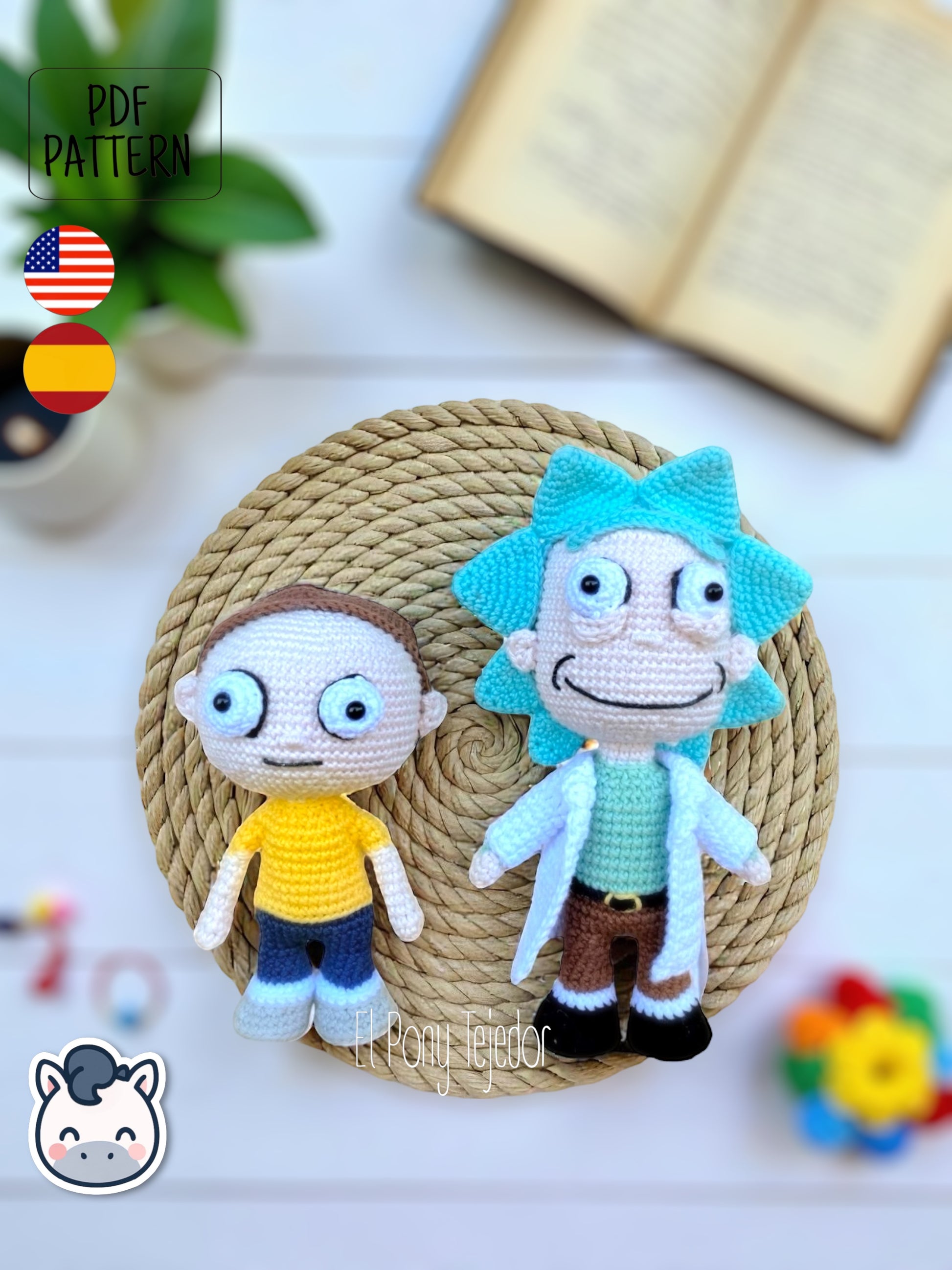 Handmade Rick and Morty amigurumi inspired by Adult Swim’s Rick and Morty, geeky crochet pattern PDF perfect for fans of sci-fi, multiverse adventures, and collectible plush toys.
