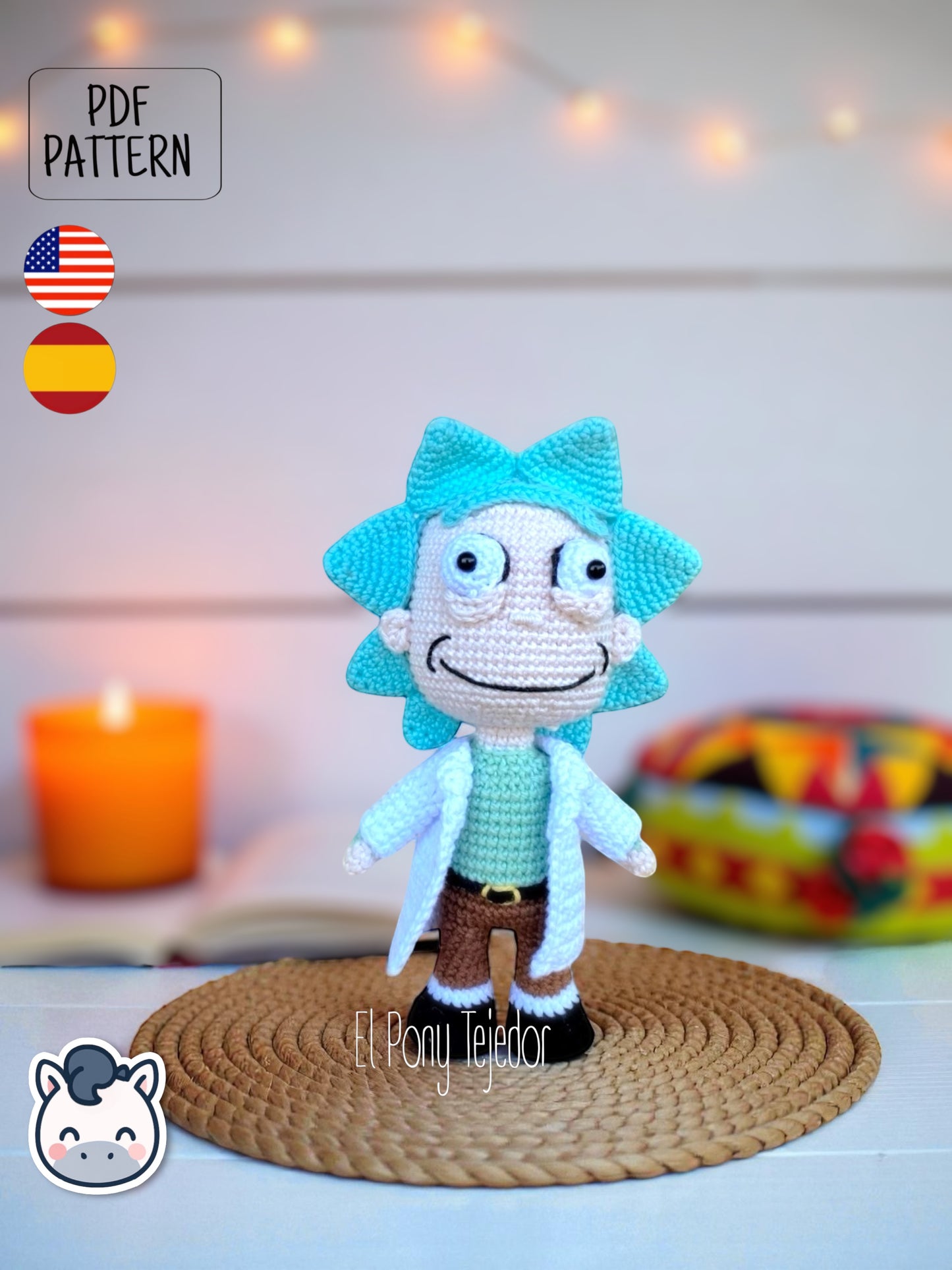 Handmade Rick and Morty amigurumi inspired by Adult Swim’s Rick and Morty, geeky crochet pattern PDF perfect for fans of sci-fi, multiverse adventures, and collectible plush toys.
