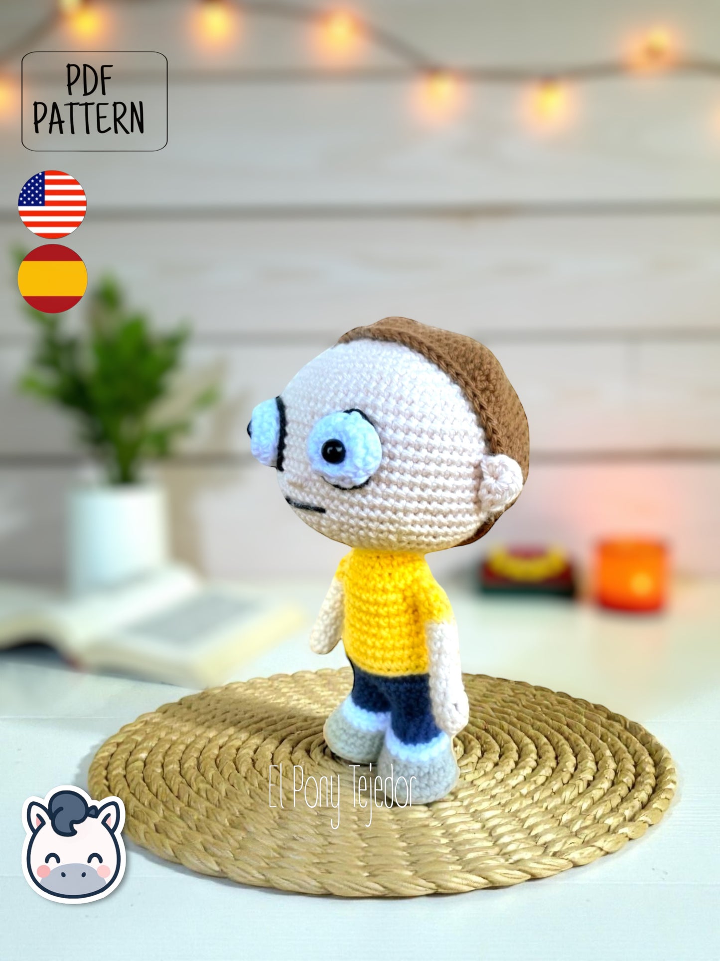 Handmade Rick and Morty amigurumi inspired by Adult Swim’s Rick and Morty, geeky crochet pattern PDF perfect for fans of sci-fi, multiverse adventures, and collectible plush toys.
