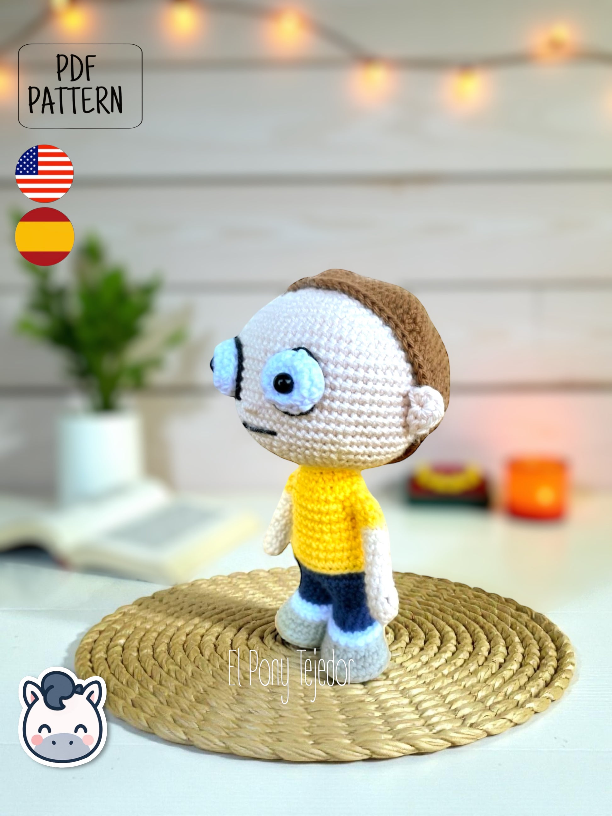 Handmade Rick and Morty amigurumi inspired by Adult Swim’s Rick and Morty, geeky crochet pattern PDF perfect for fans of sci-fi, multiverse adventures, and collectible plush toys.
