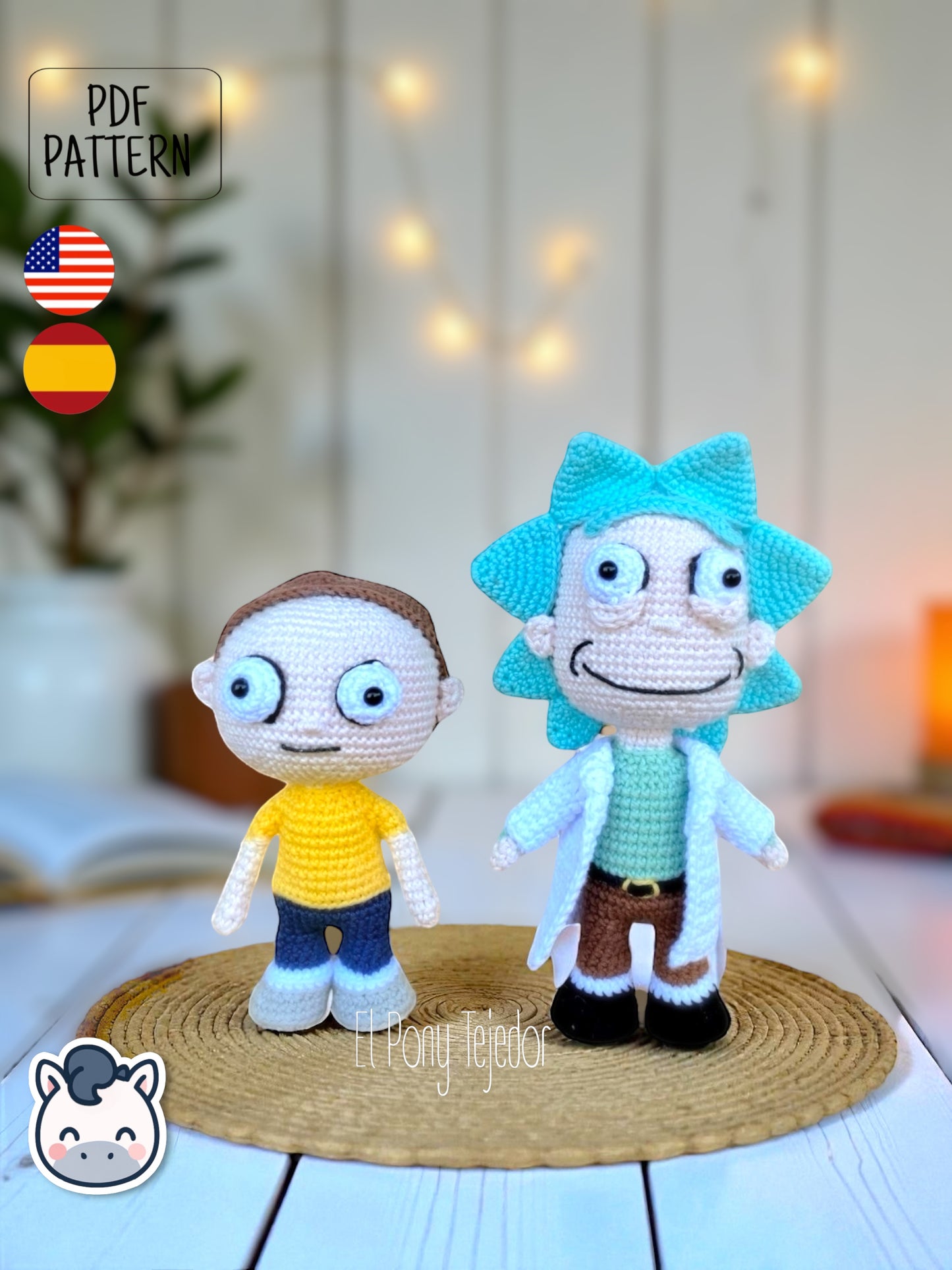 Handmade Rick and Morty amigurumi inspired by Adult Swim’s Rick and Morty, geeky crochet pattern PDF perfect for fans of sci-fi, multiverse adventures, and collectible plush toys.
