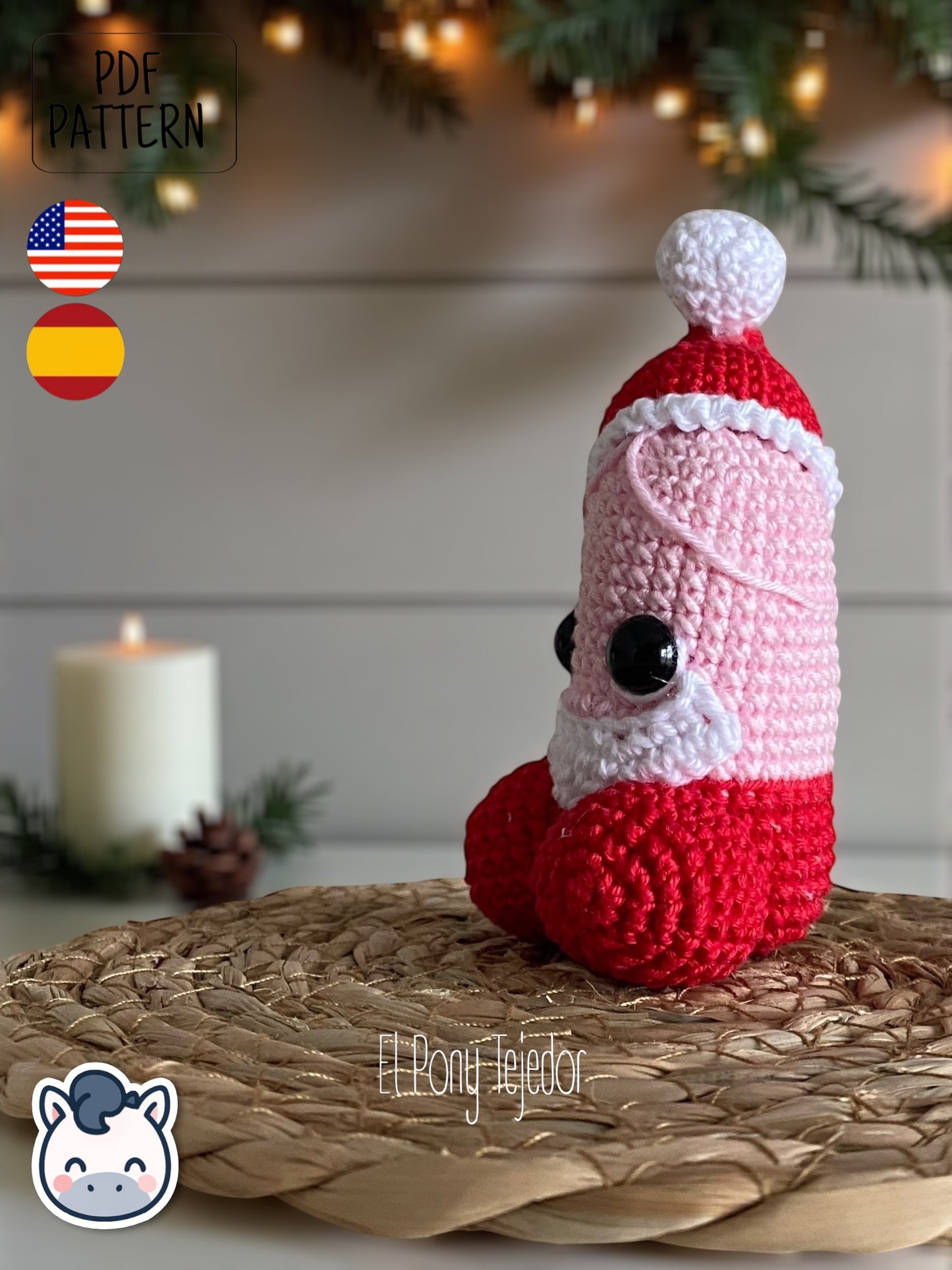 Handmade Santa & Reindeer willy amigurumi inspired by festive Christmas ornaments, funny holiday crochet pattern PDF perfect for fans of cozy handmade decorations.