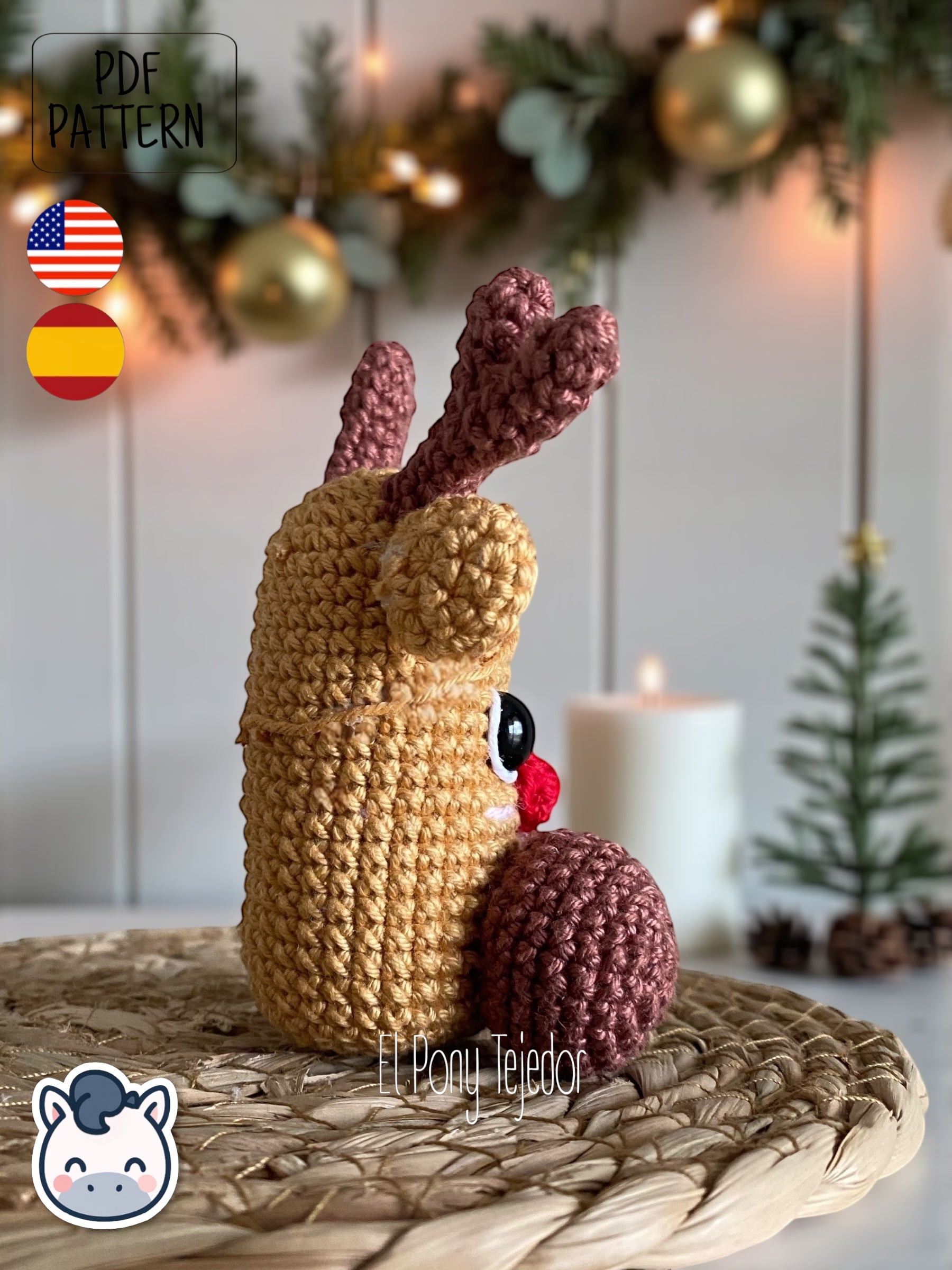 Handmade Santa & Reindeer willy amigurumi inspired by festive Christmas ornaments, funny holiday crochet pattern PDF perfect for fans of cozy handmade decorations.